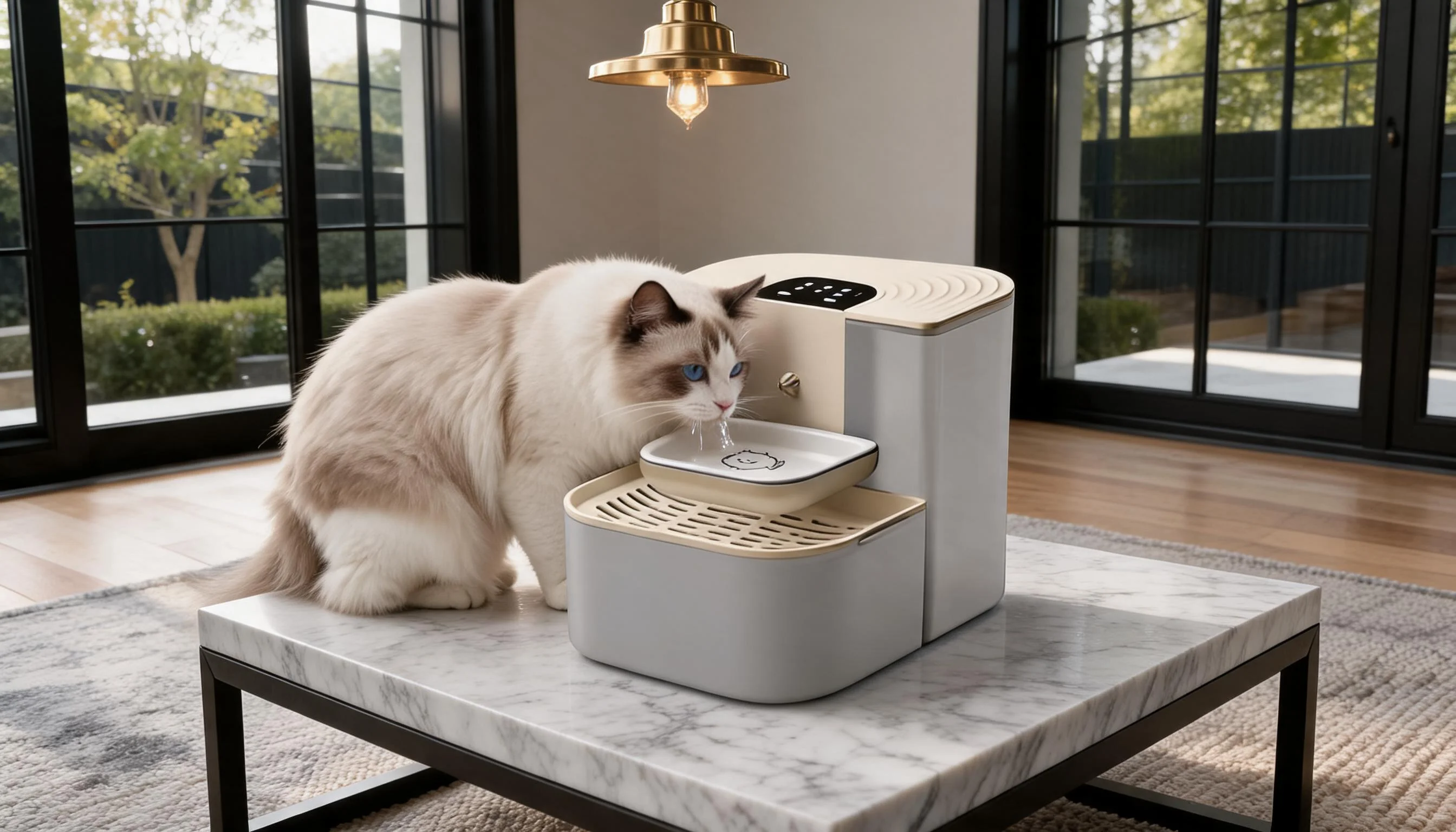 Remote Tilt-Controlled Pet Water Fountain · Anti-Overflow Grille · GuardLynx