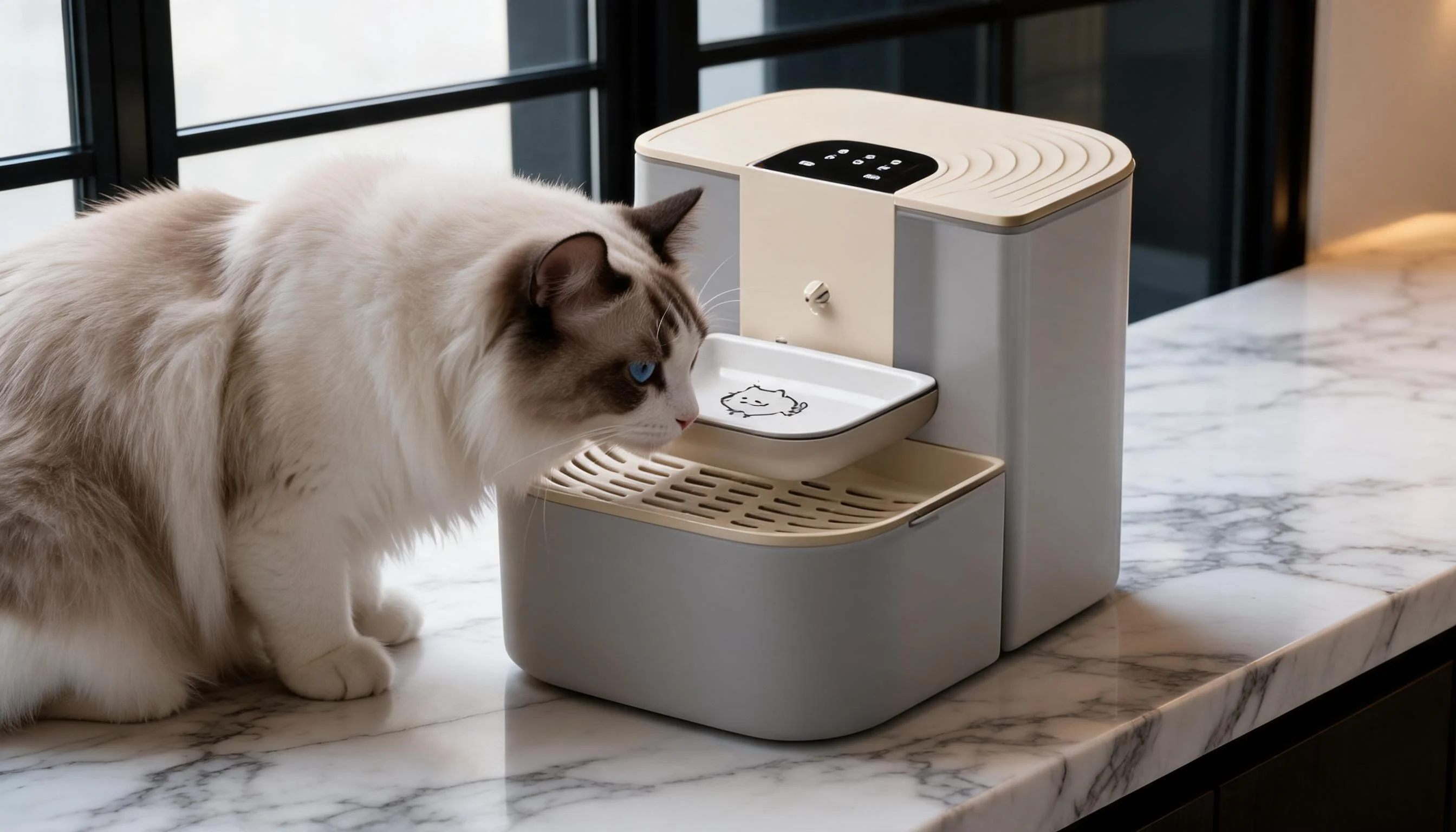 Remote Tilt-Controlled Pet Water Fountain · Morning Kitchen Sunlight · GuardLynx