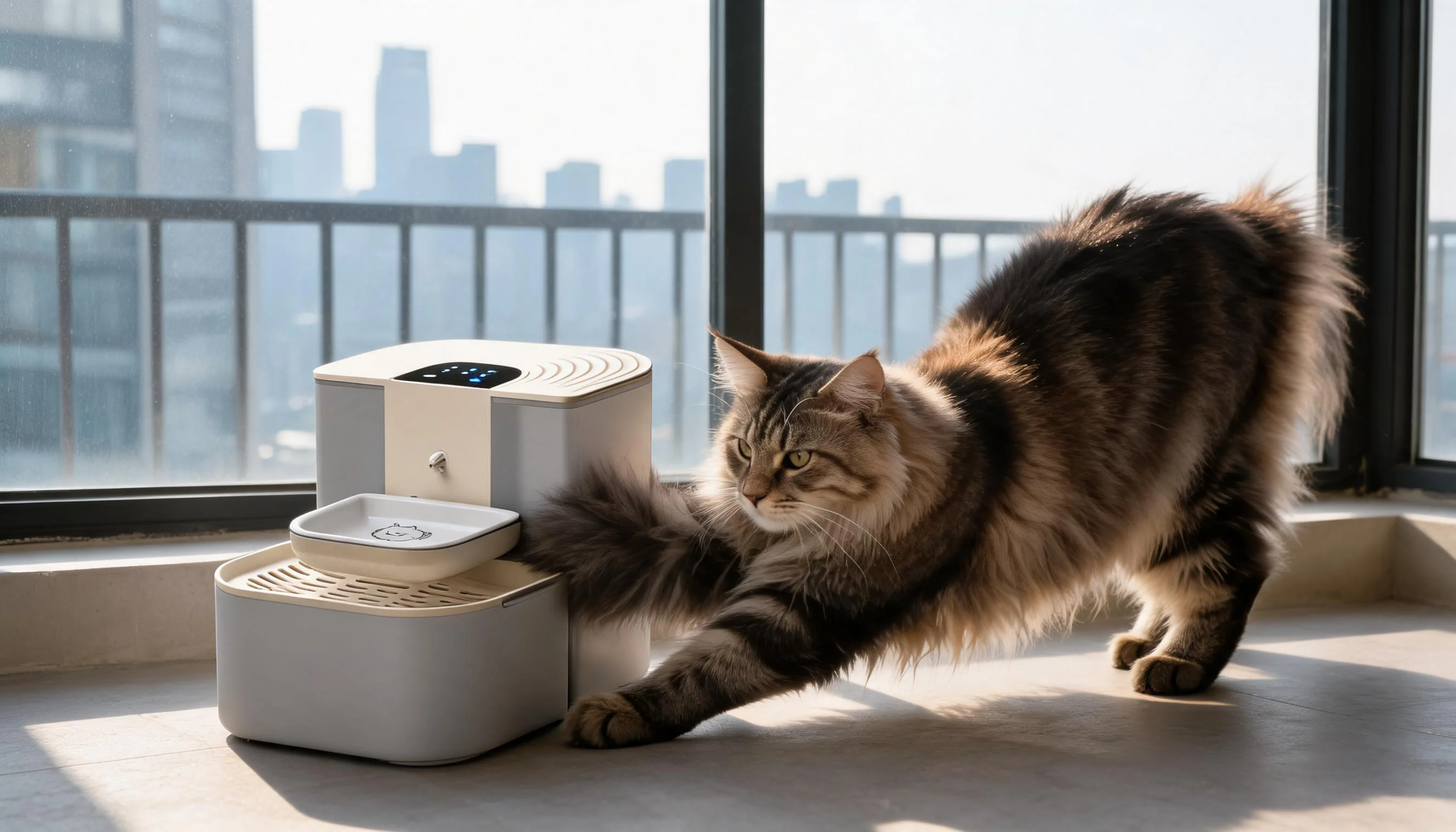 Remote Tilt-Controlled Pet Water Fountain · Balcony Leisure Time · GuardLynx