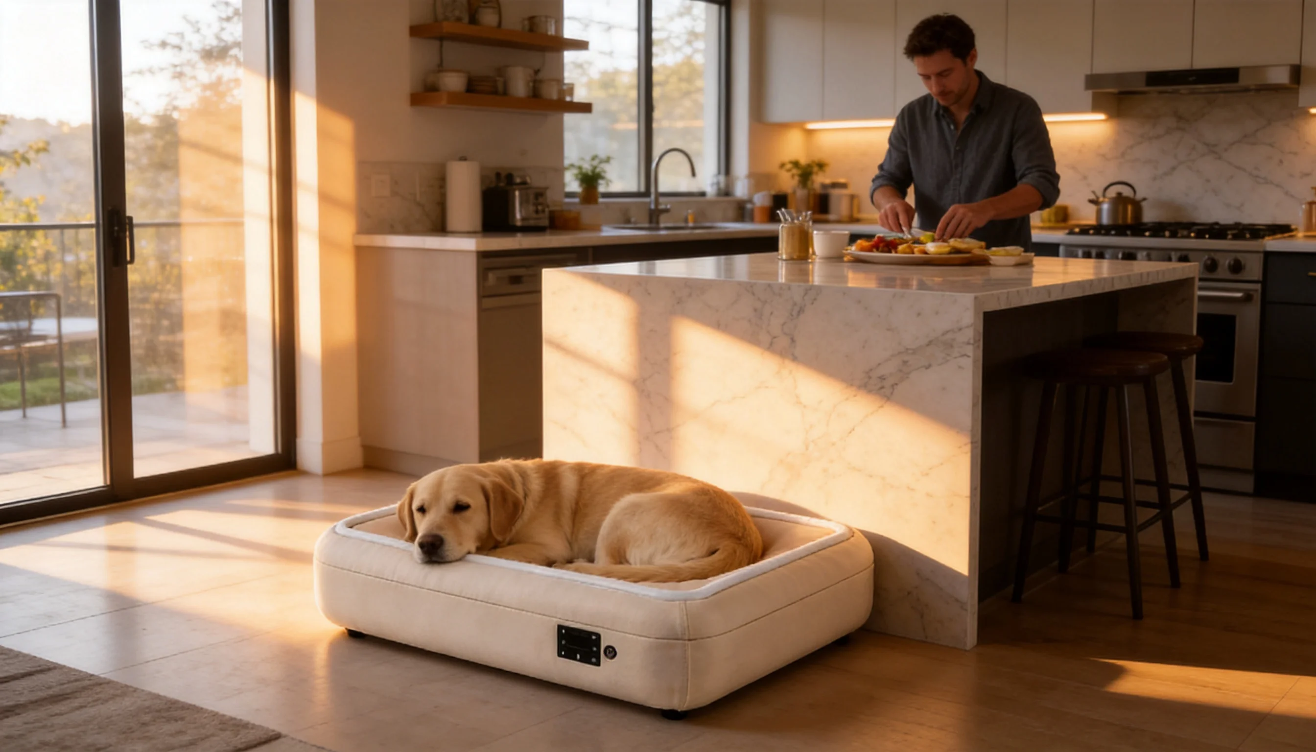 Smart Thermostatic Heated Pet Bed · Morning Warmth · GuardHound DOG