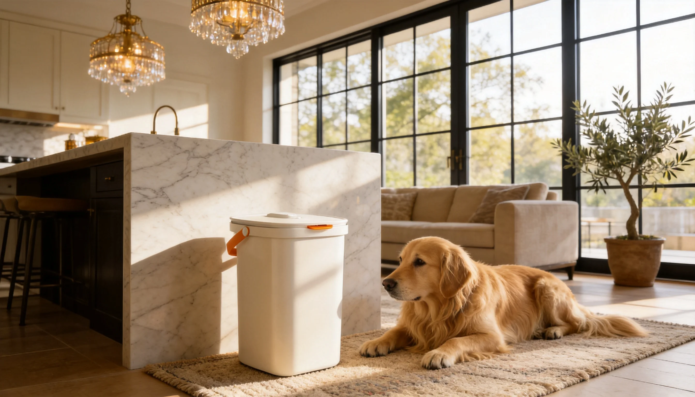 Smart Vacuum Pet Food Storage Container · Warm Apricot White · GuardHound DOG