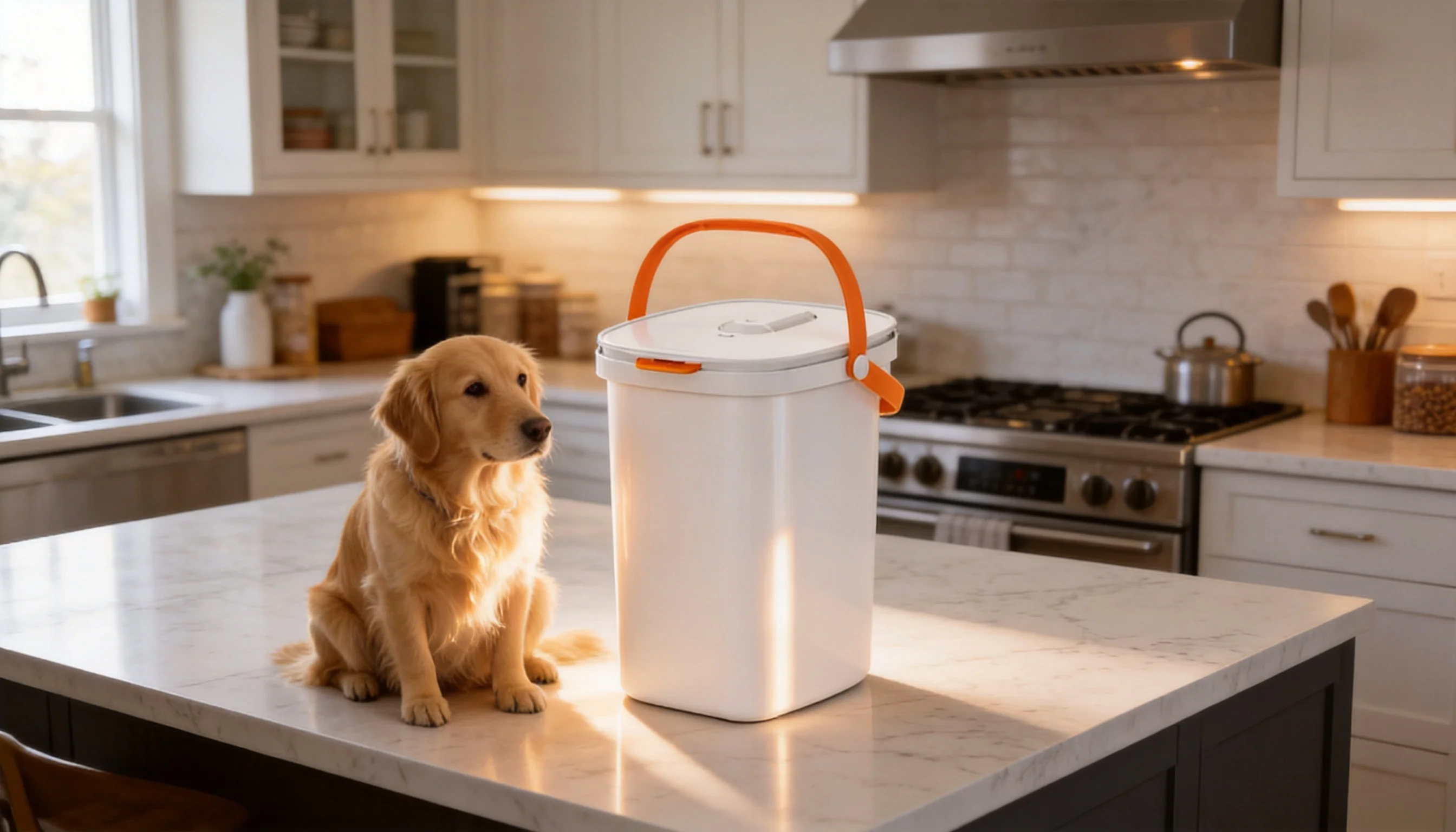 Smart Vacuum Pet Food Storage Container · Morning Kitchen Sunshine · GuardHound DOG