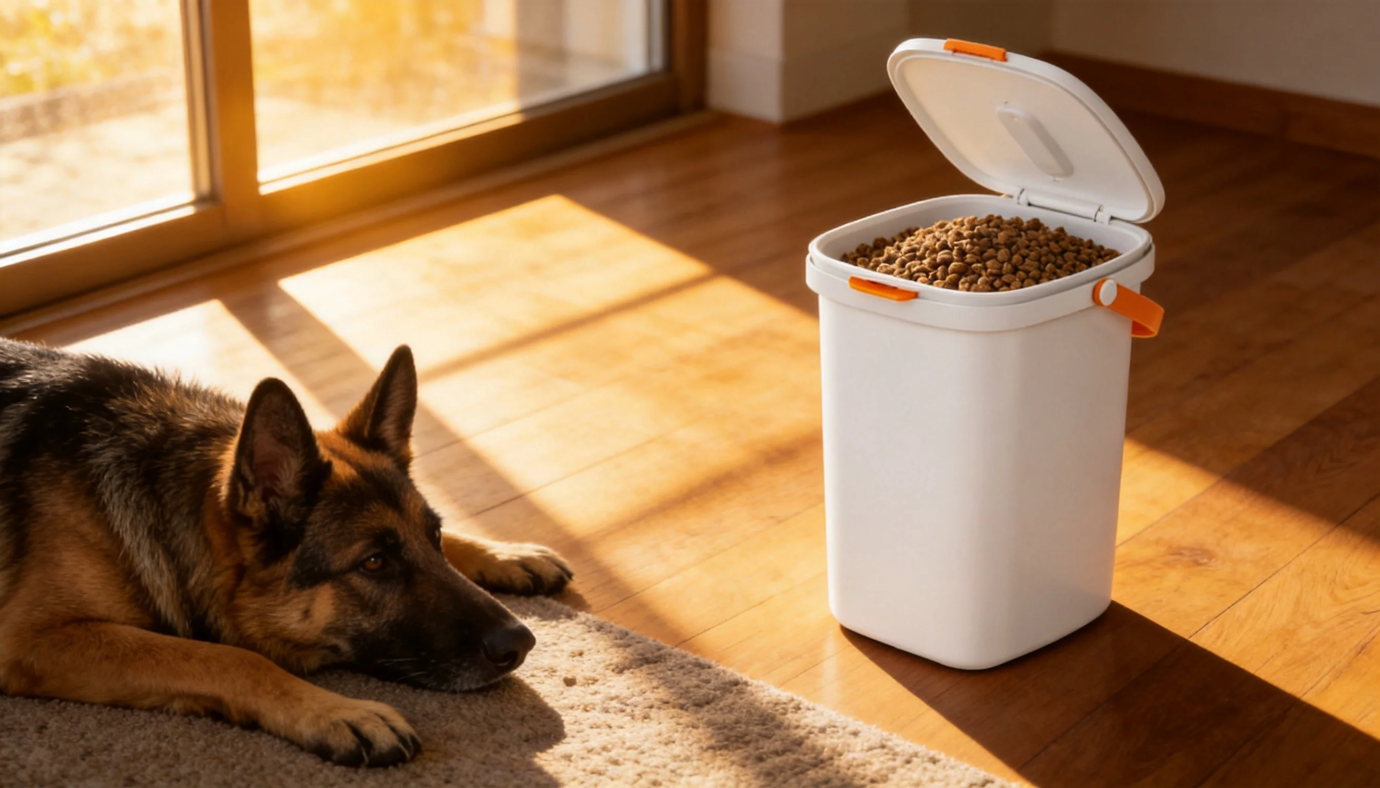 Smart Vacuum Pet Food Storage Container · Afternoon Living Room Calm · GuardHound DOG
