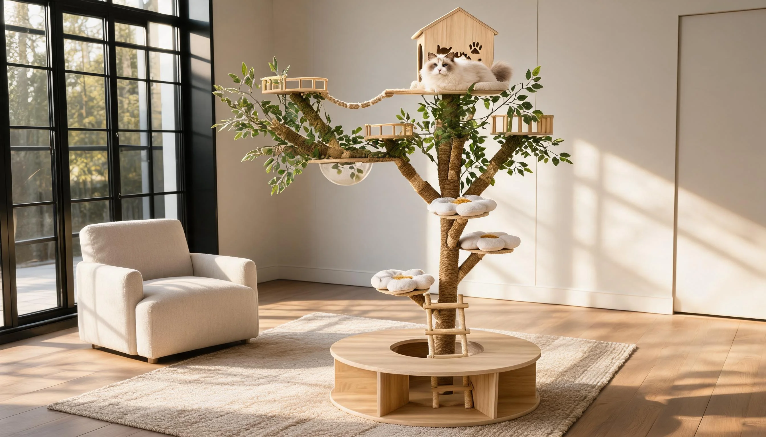 Simulated Tree Cat Climbing Tower · Light Wood · GuardLynx