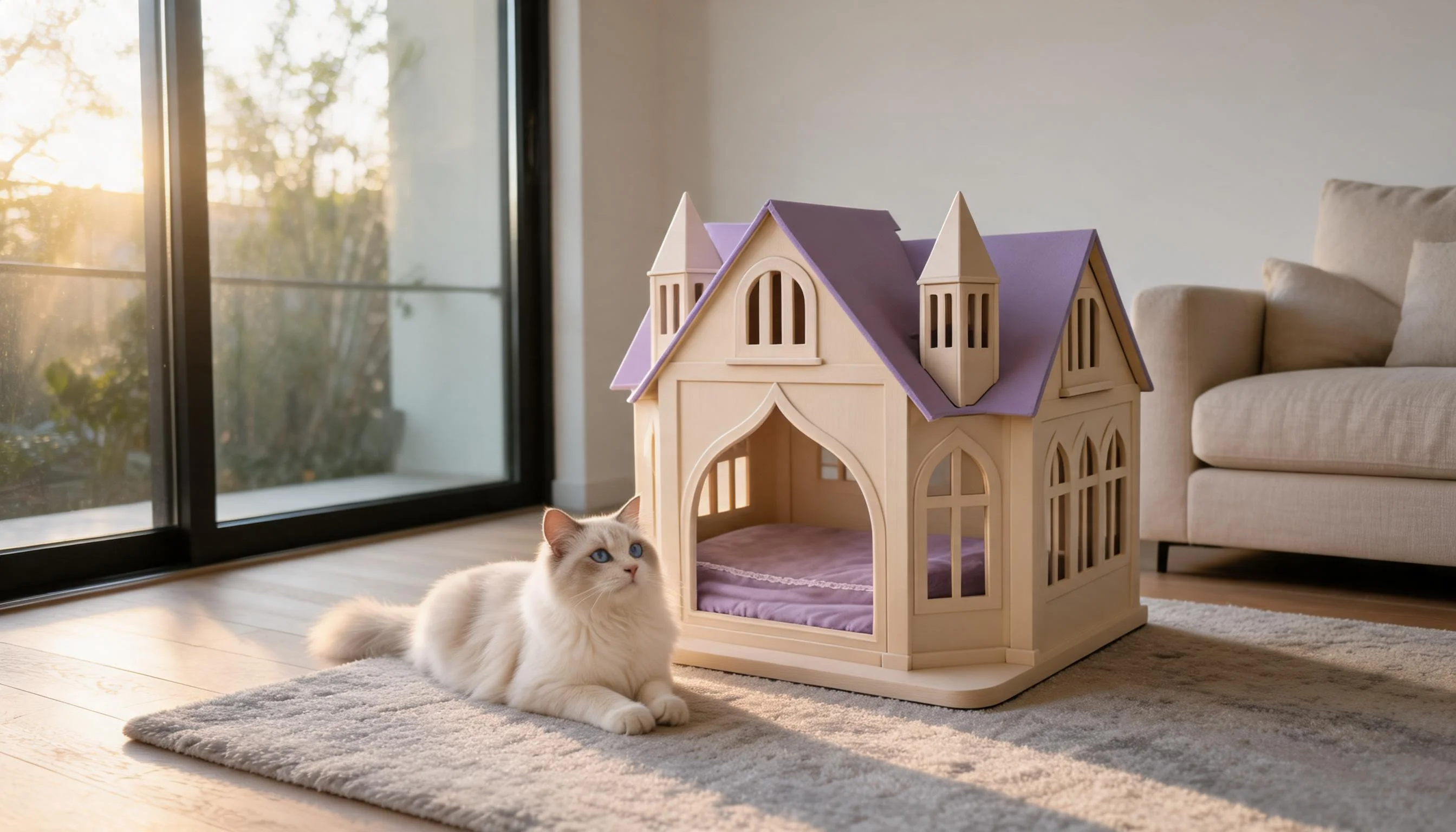 Castle Solid Wood Cat Bed House · Mist Lilac · GuardLynx