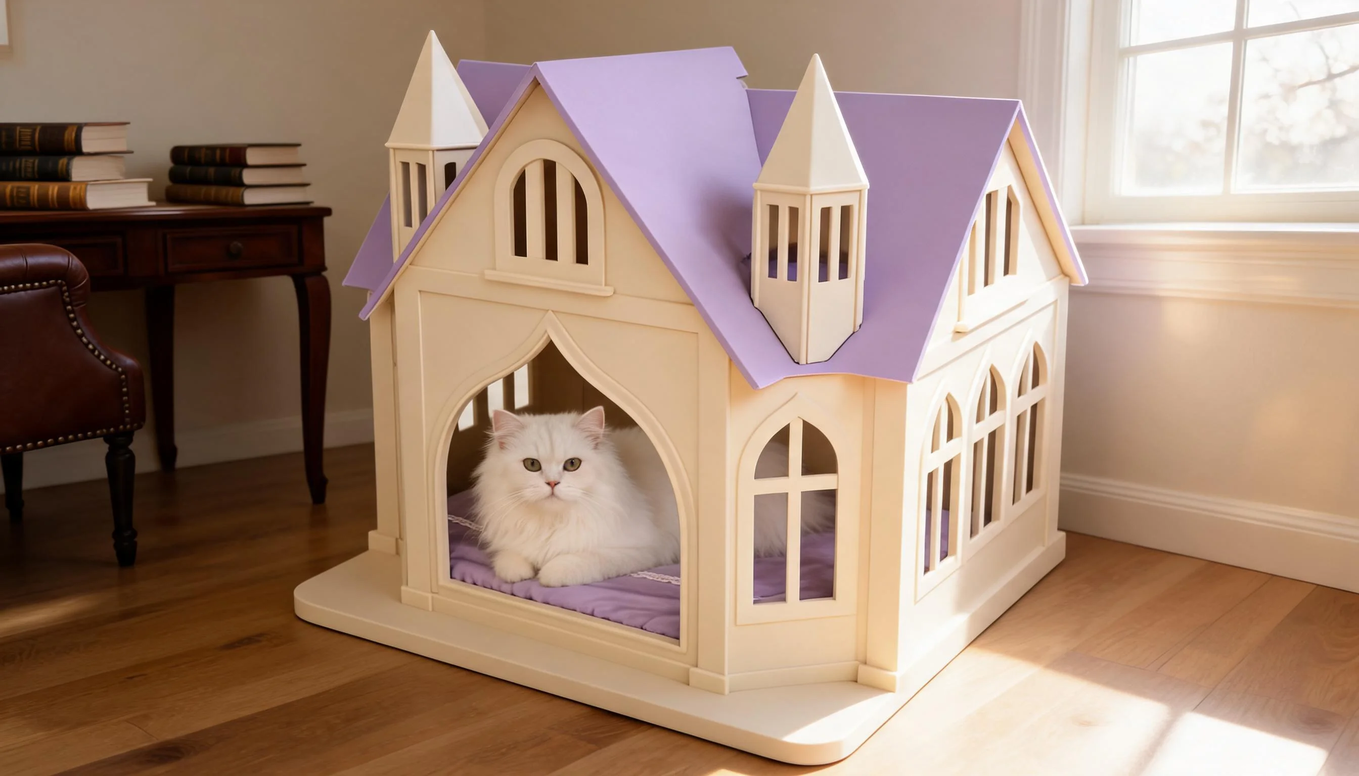 Castle Solid Wood Cat Bed House · Quiet Reading in Study · GuardLynx