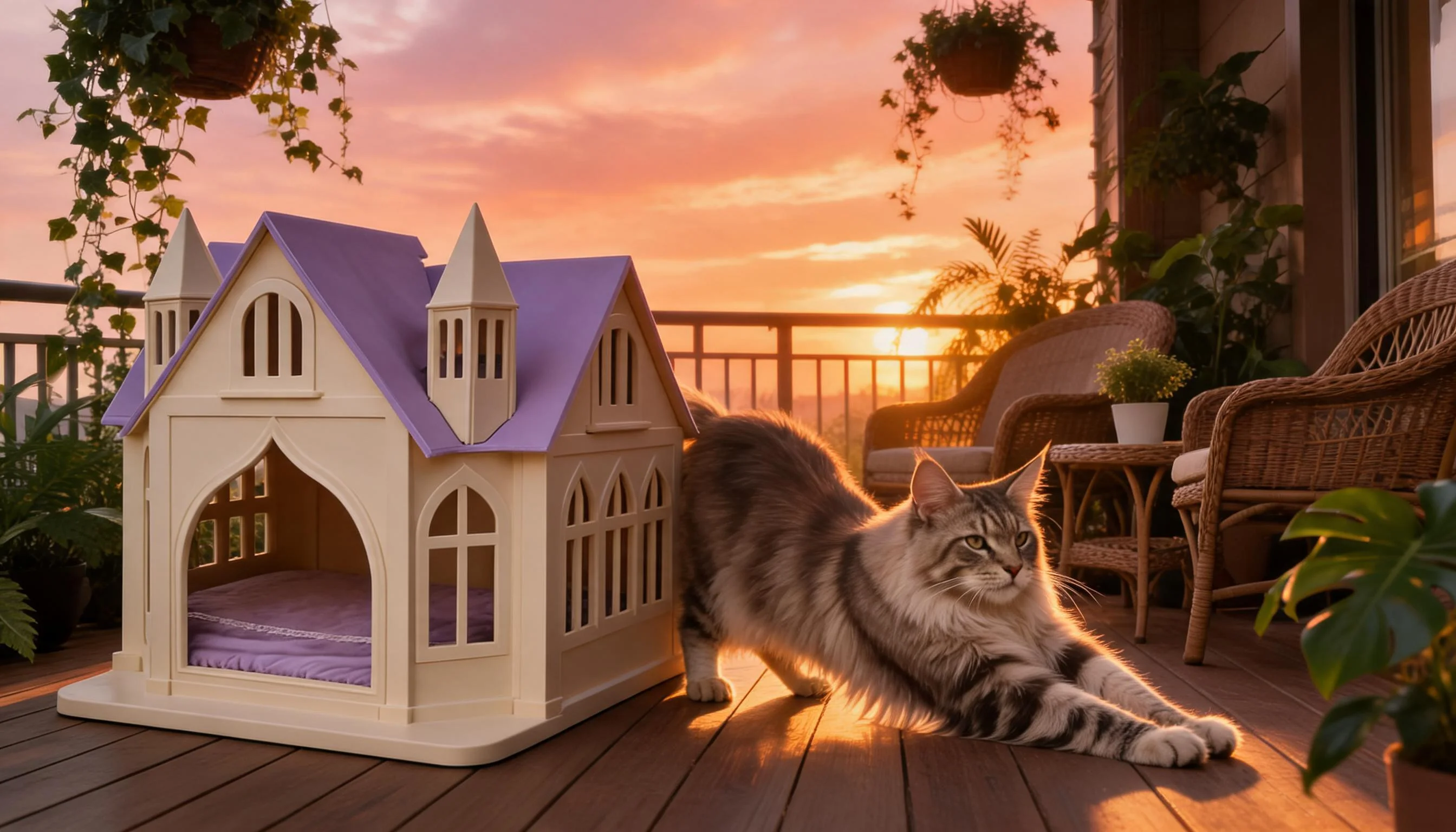 Castle Solid Wood Cat Bed House · Balcony Garden View · GuardLynx