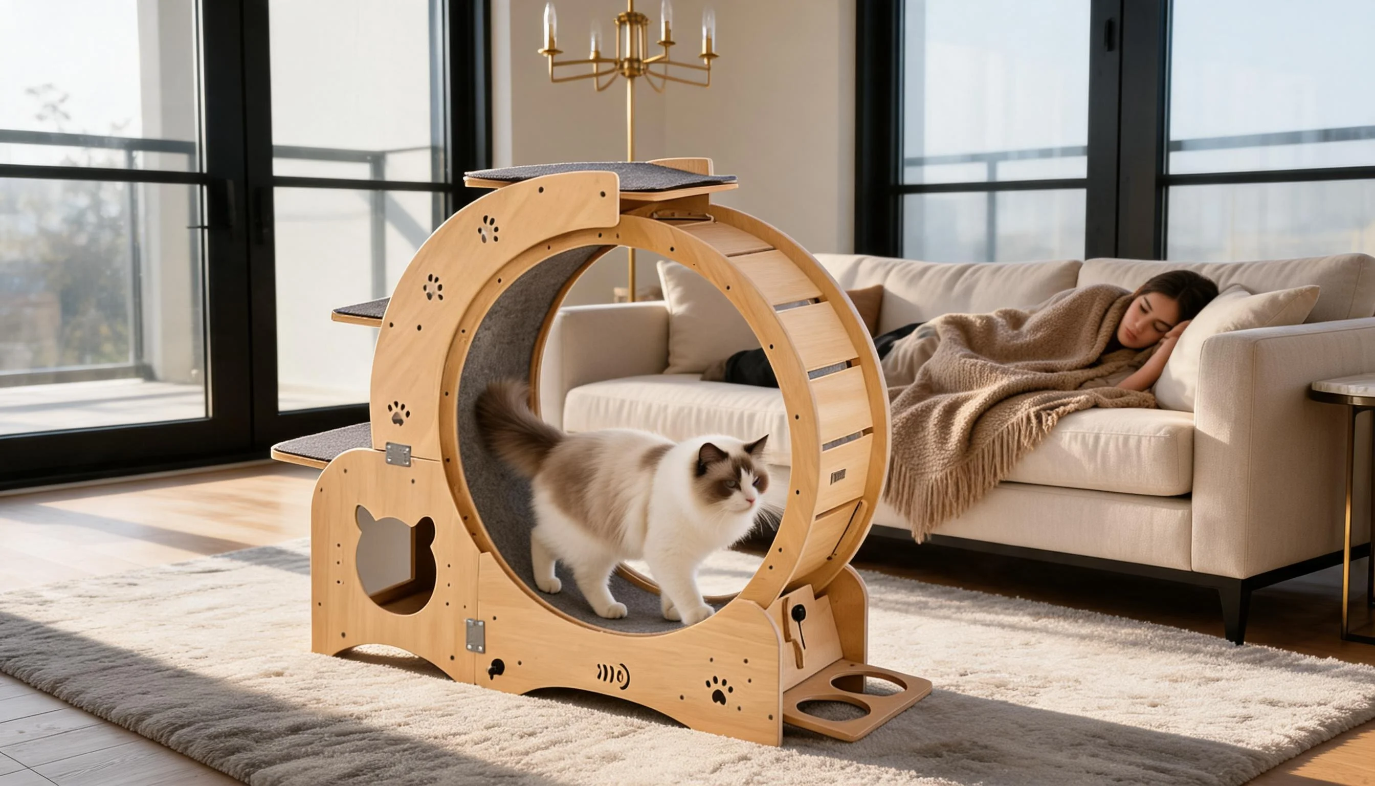 GuardLynx Solid Wood Silent Cat Treadmill · Silent Bearings · GuardLynx