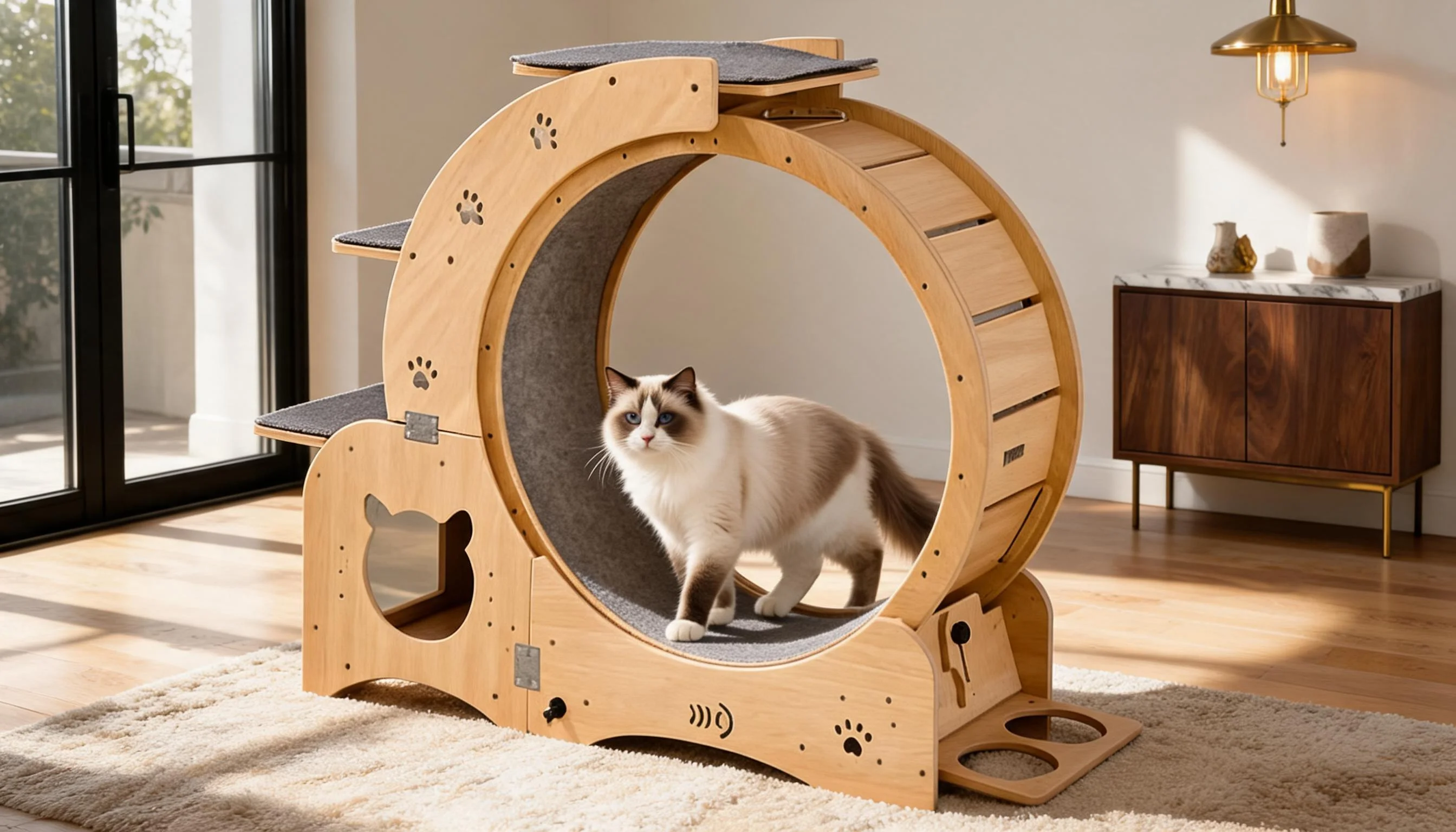 GuardLynx Solid Wood Silent Cat Treadmill · Anti-Slip Felt Track · GuardLynx
