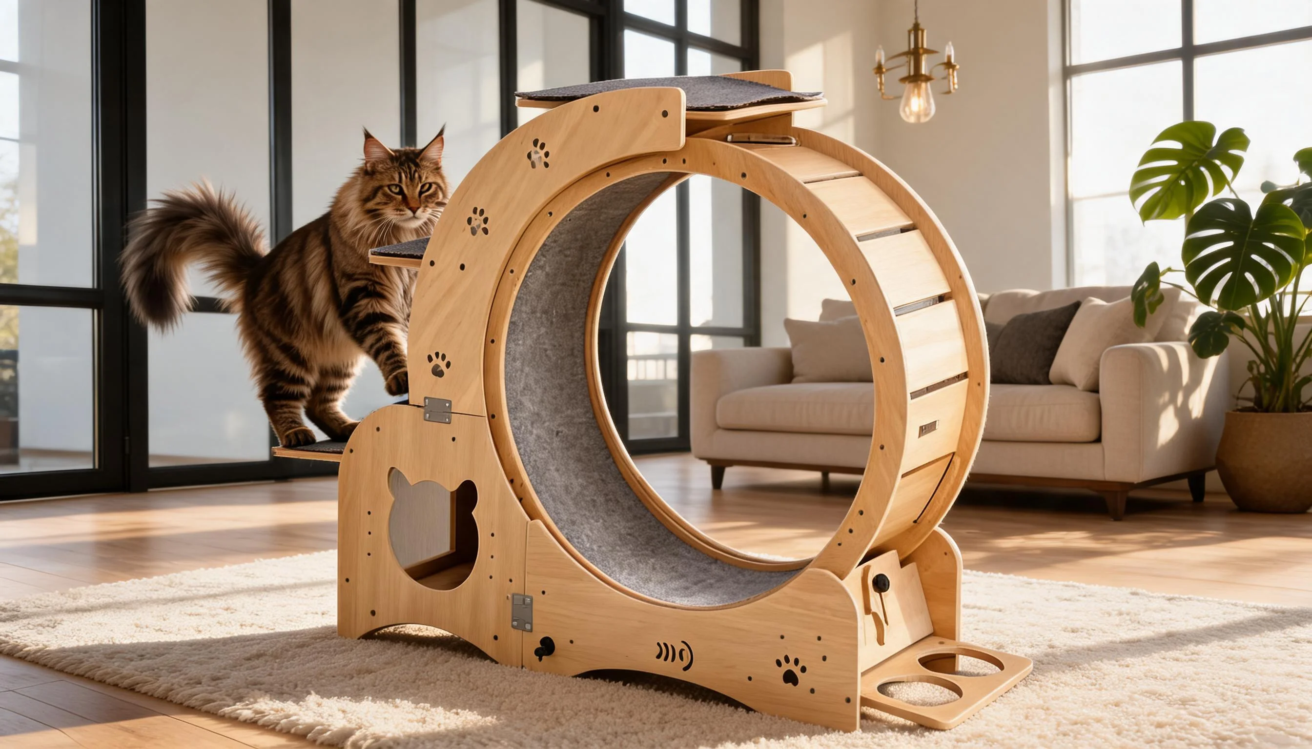 GuardLynx Solid Wood Silent Cat Treadmill · Natural Wood · GuardLynx
