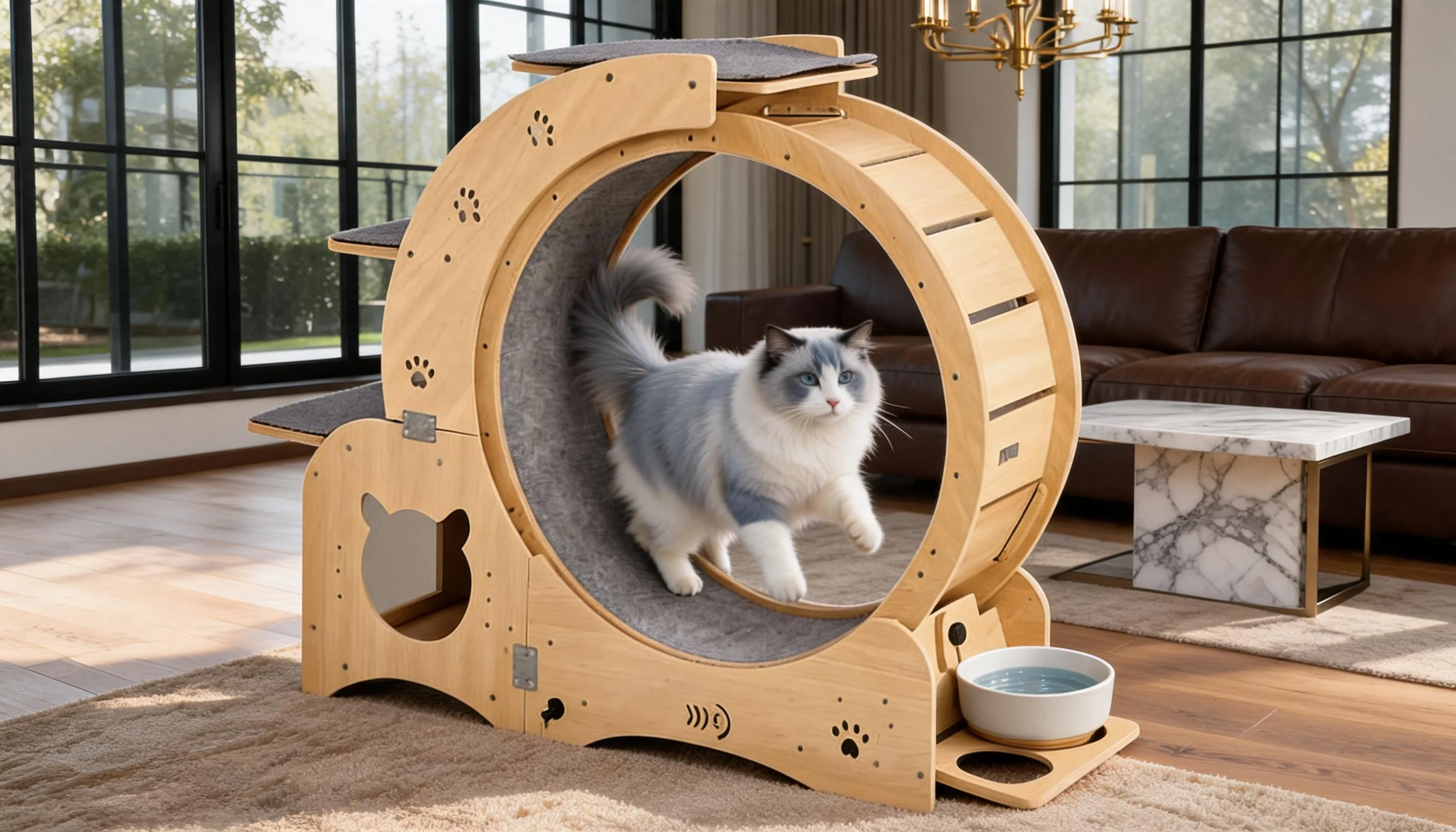 GuardLynx Solid Wood Silent Cat Treadmill · Cup Holder Included · GuardLynx