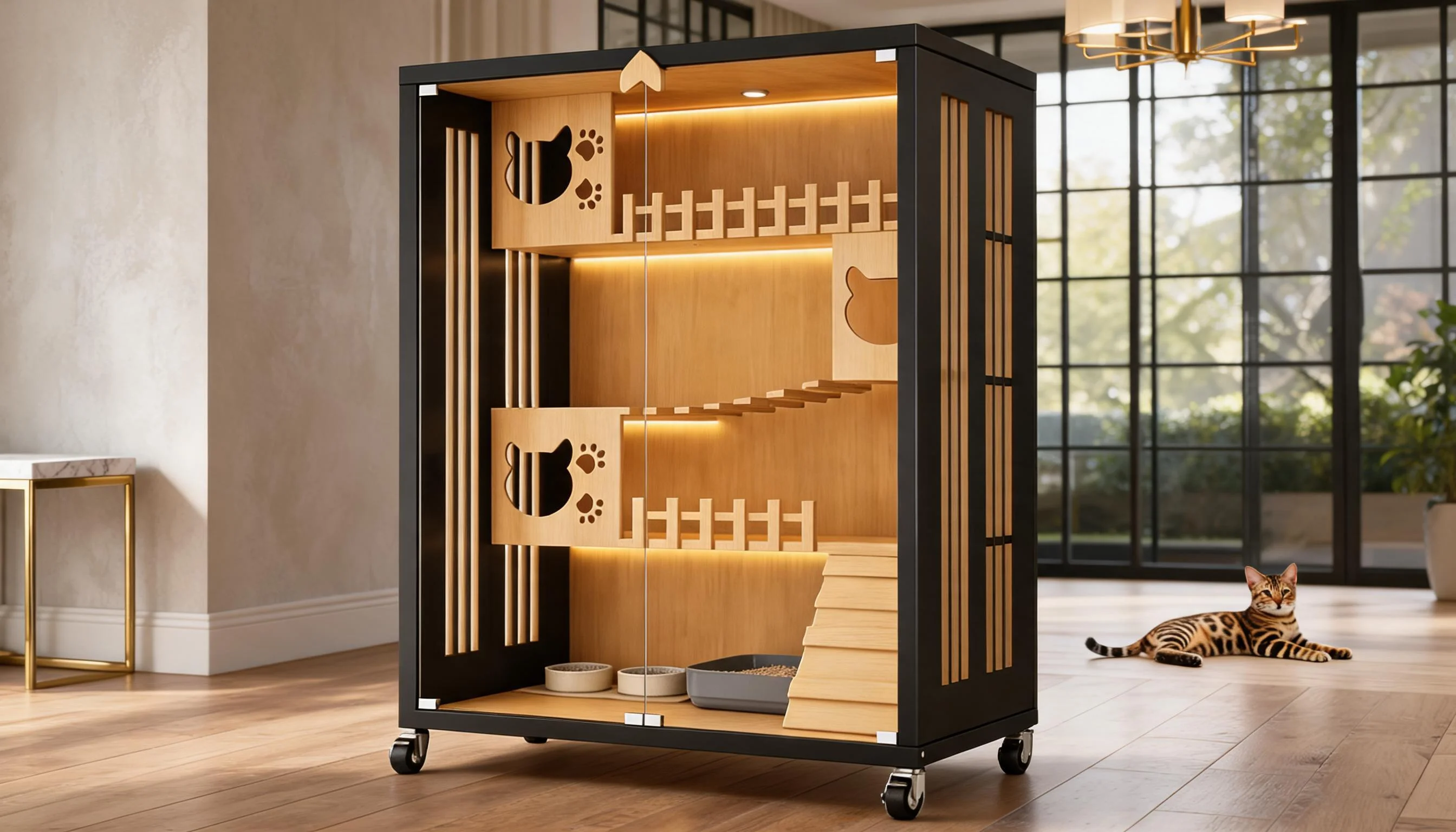 Stainless Steel Solid Wood Multi-Level Cat Cage · Detail image 1 · GuardLynx
