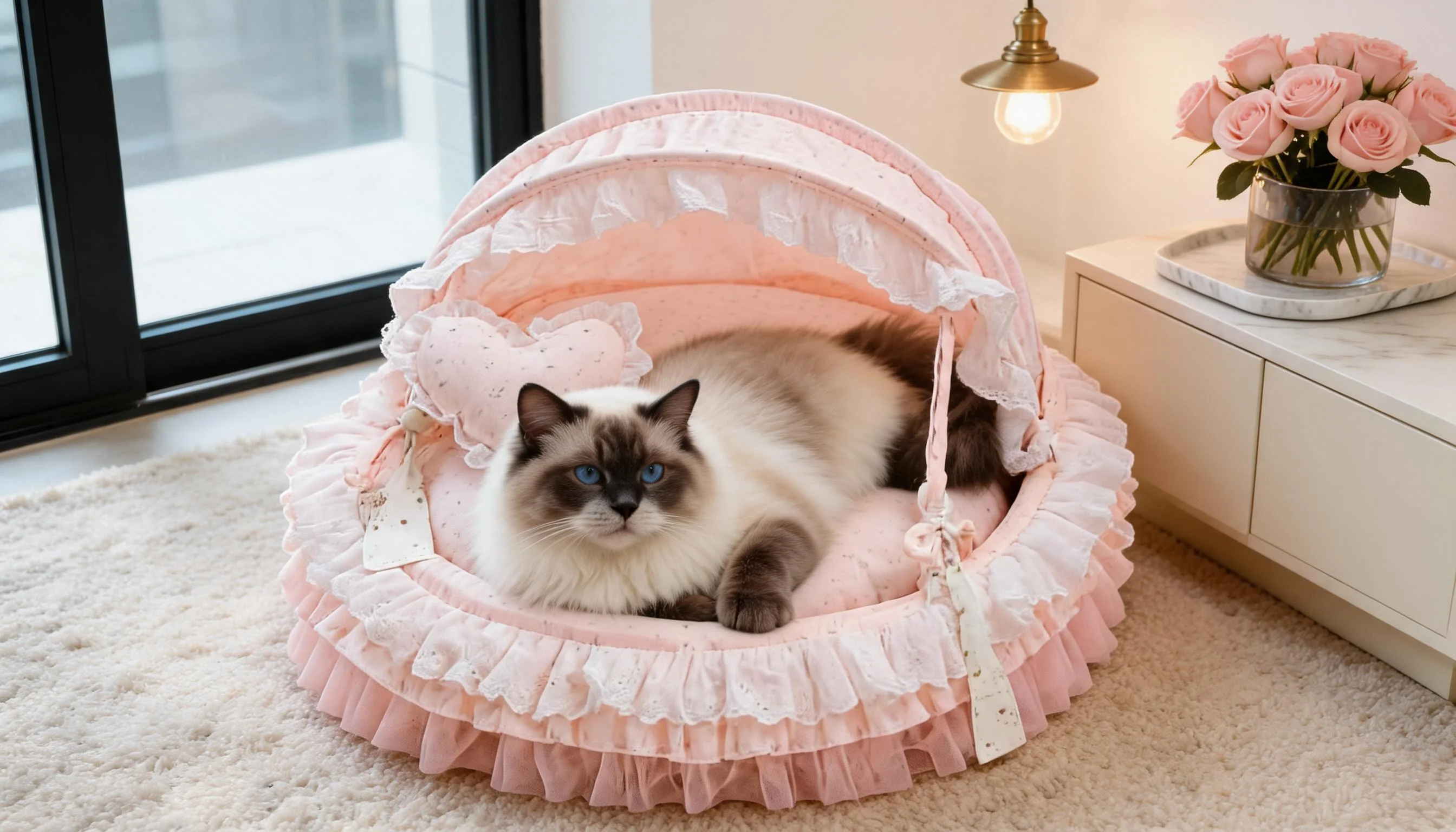 Round Lace Canopy Cat Bed · Princess Style · GuardLynx