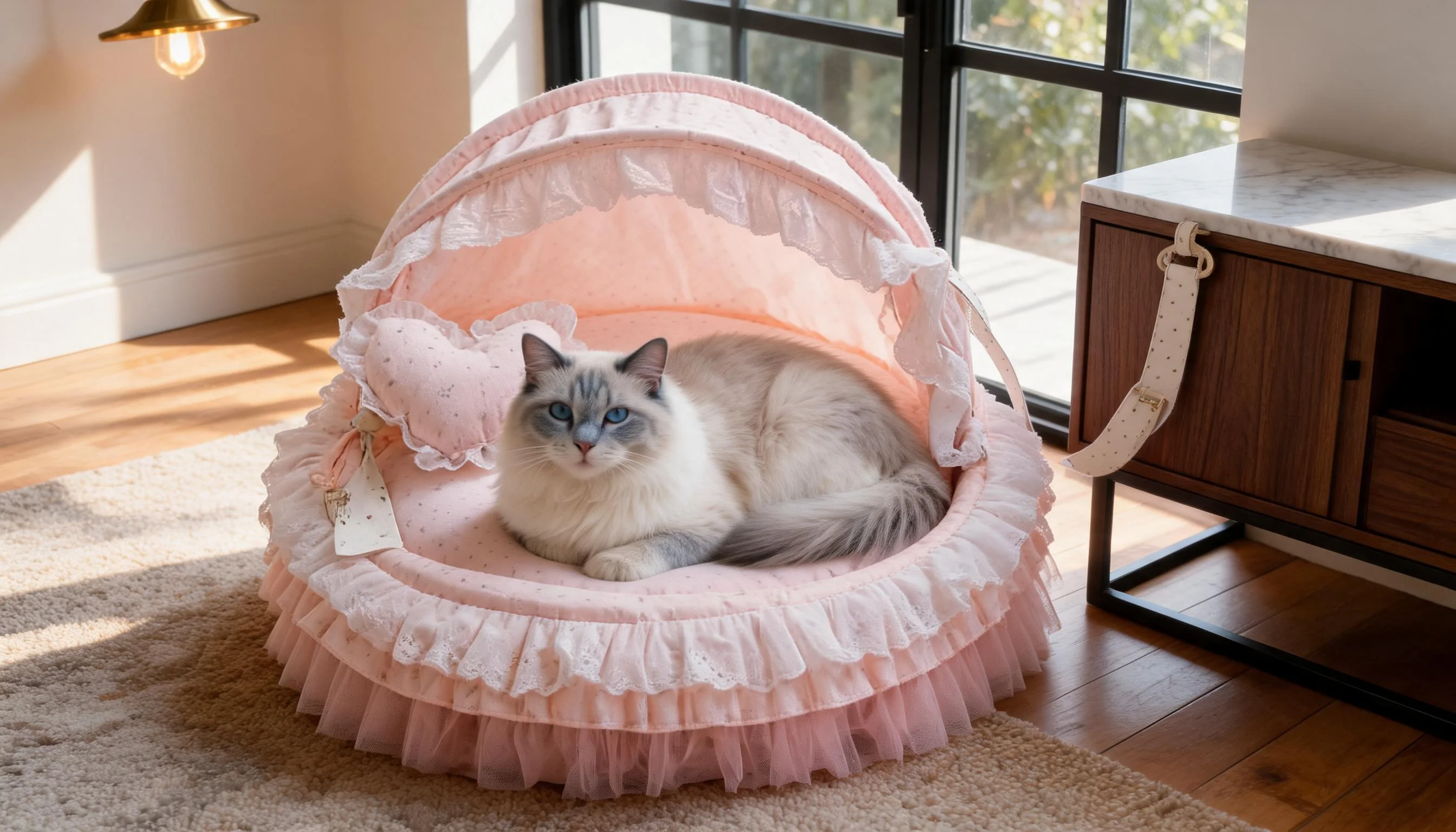 Round Lace Canopy Cat Bed · Tie Fasteners · GuardLynx