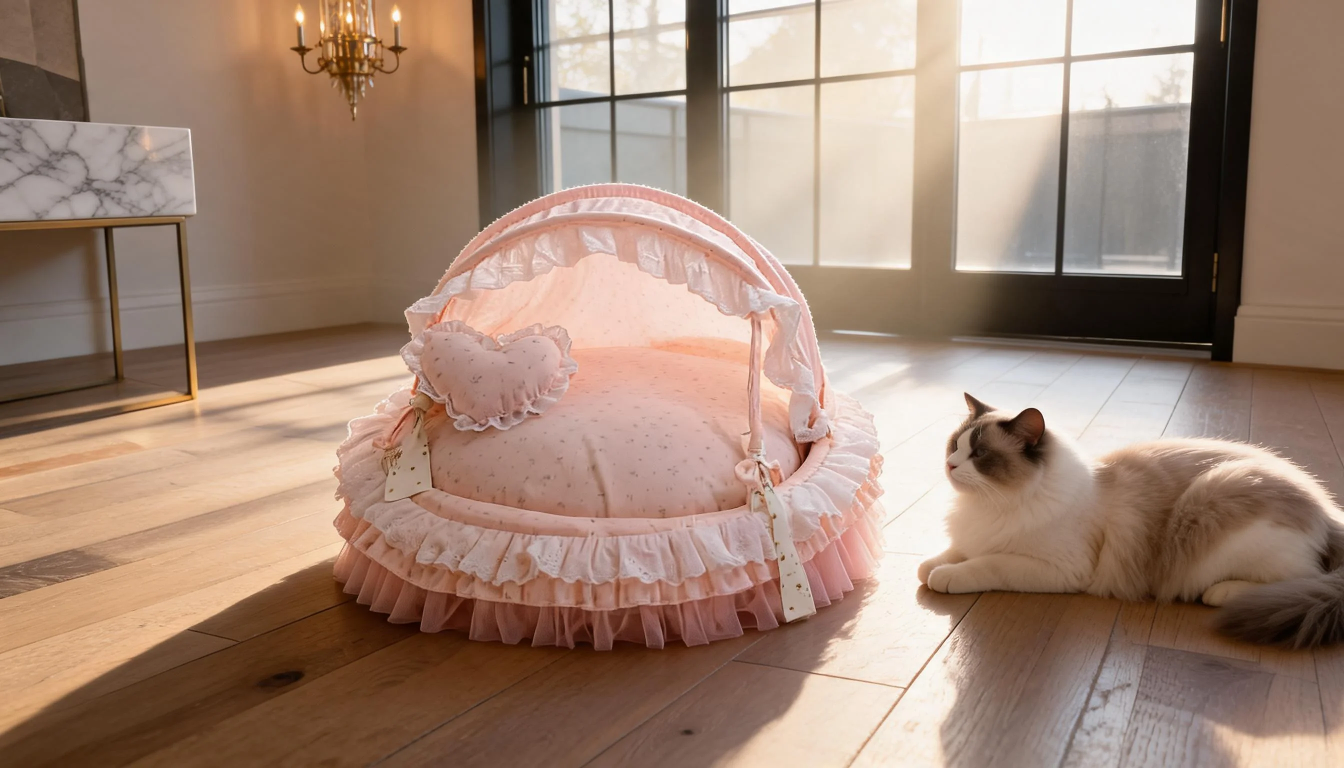Round Lace Canopy Cat Bed · GuardLynx