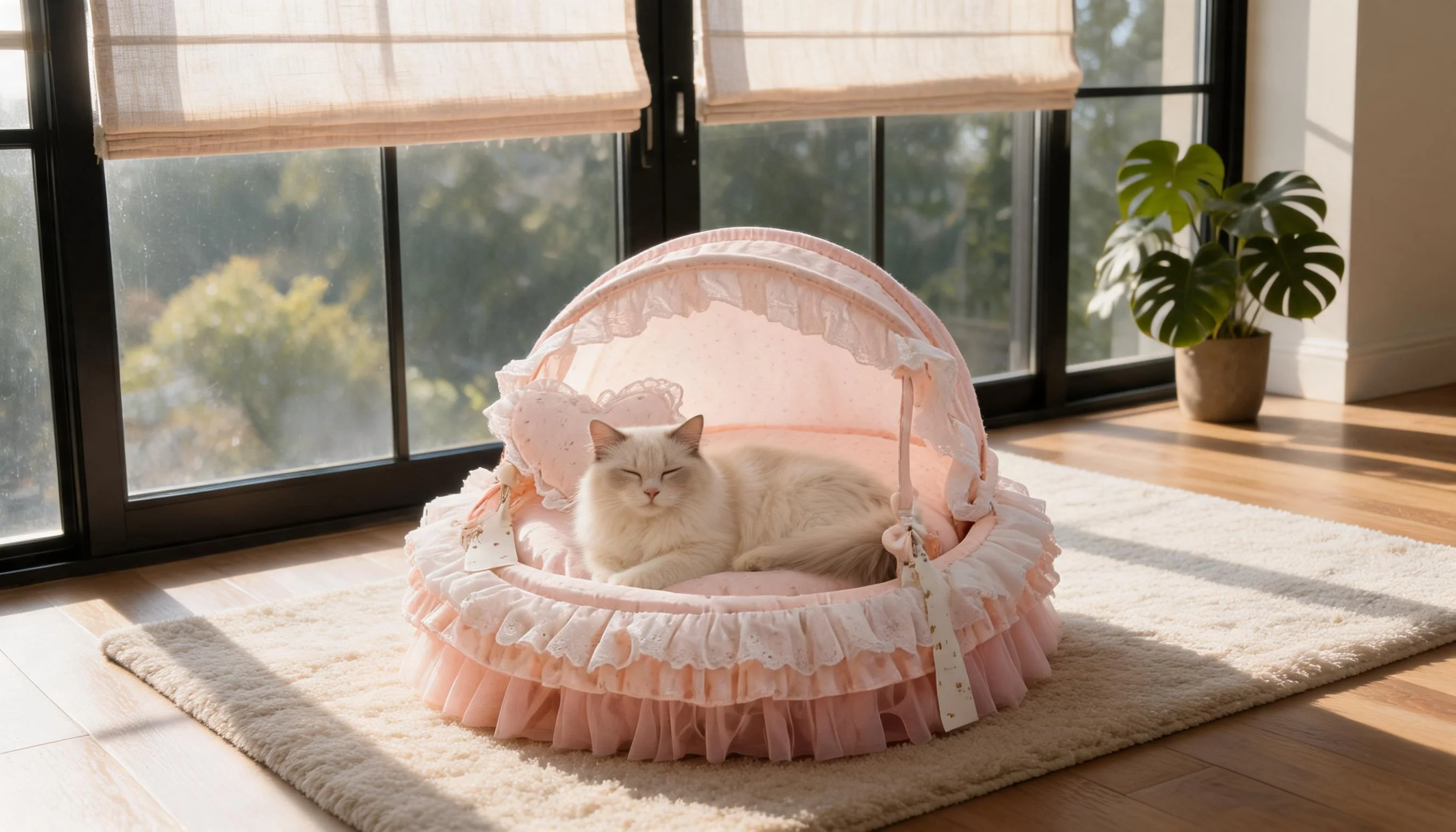 Round Lace Canopy Cat Bed · Blush Pink · GuardLynx