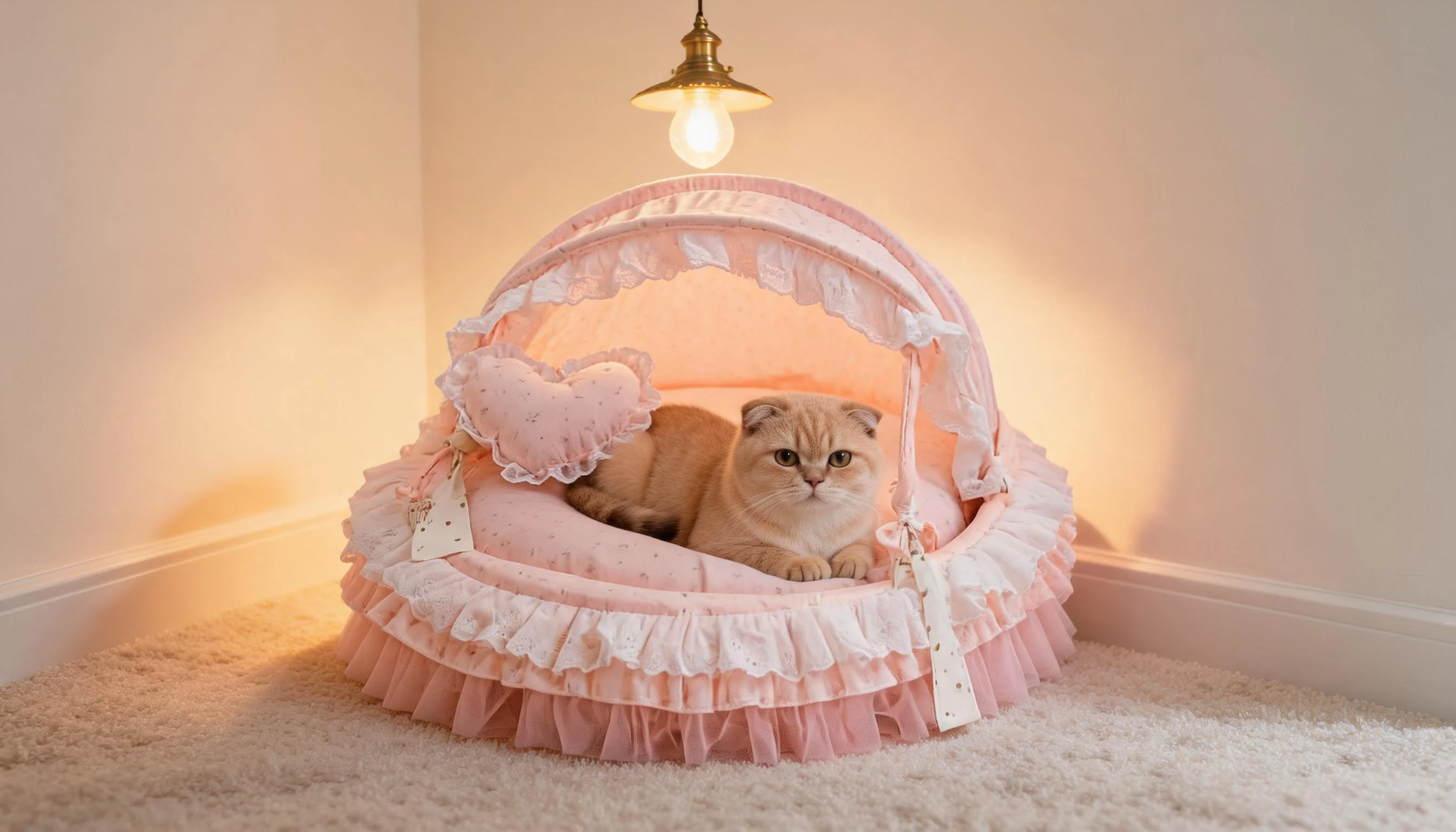 Round Lace Canopy Cat Bed · Dusk Bedroom Scottish Fold · GuardLynx