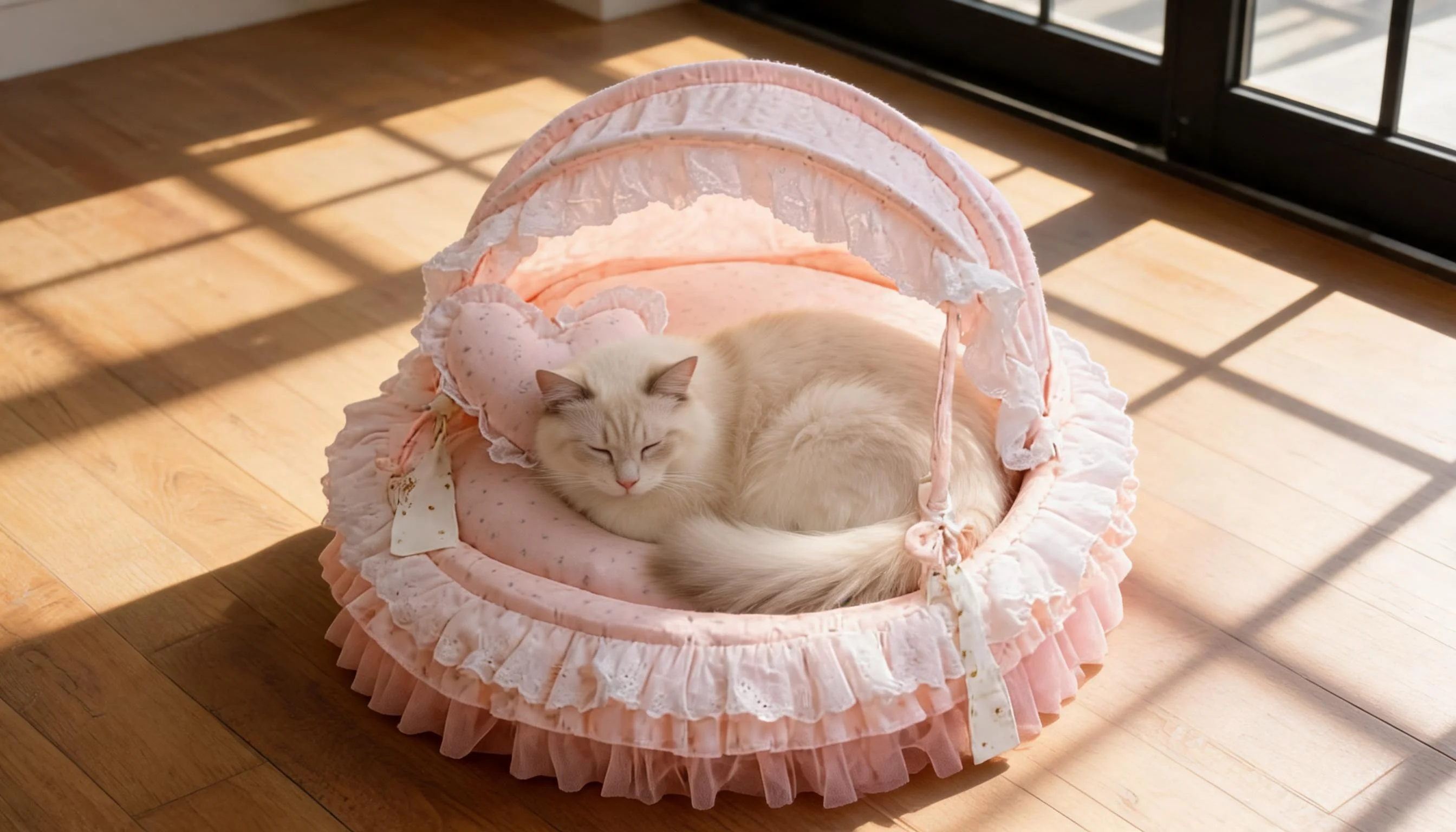 Round Lace Canopy Cat Bed · Morning Sunlight Ragdoll · GuardLynx