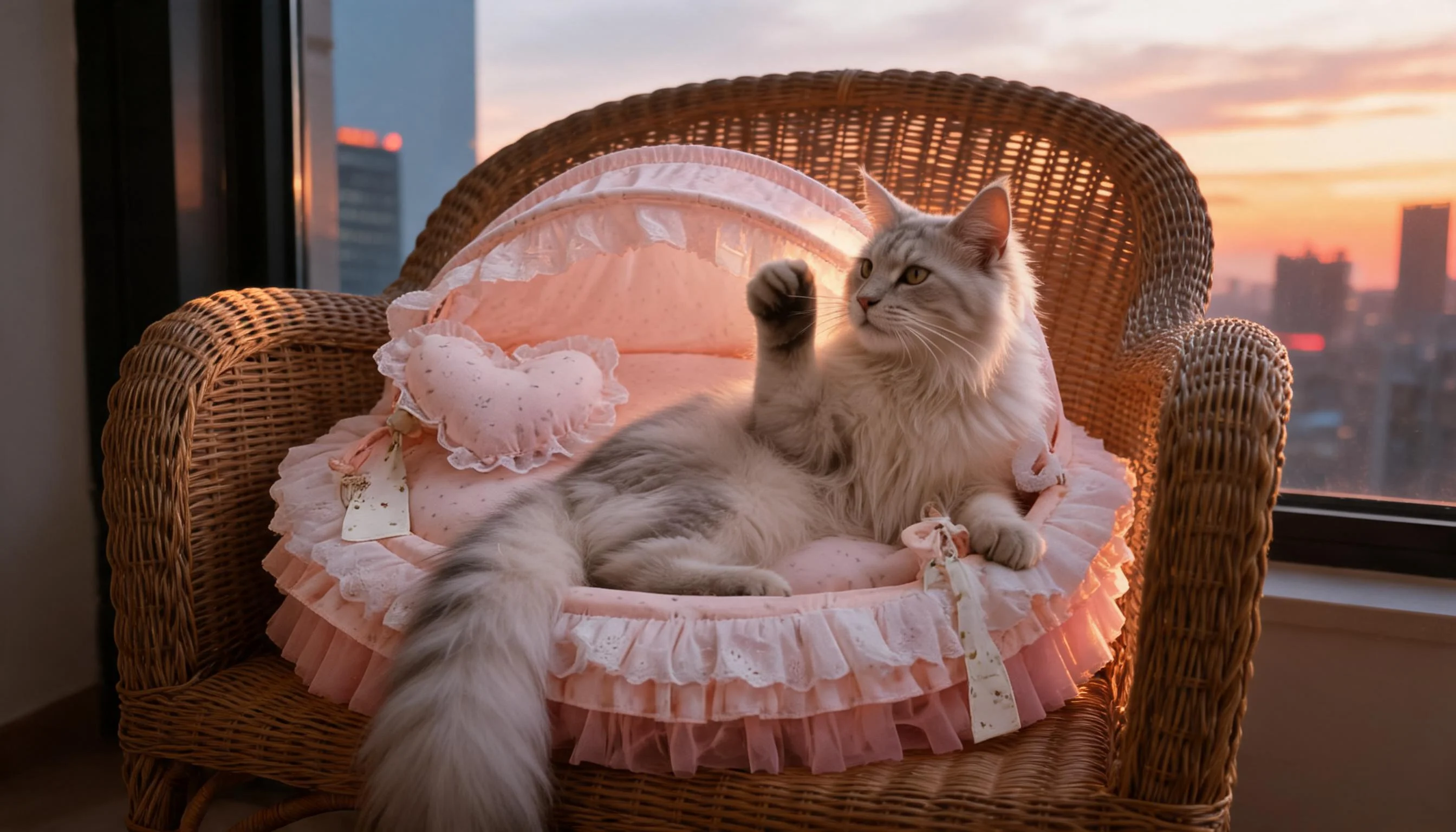 Round Lace Canopy Cat Bed · Evening Balcony Maine Coon · GuardLynx