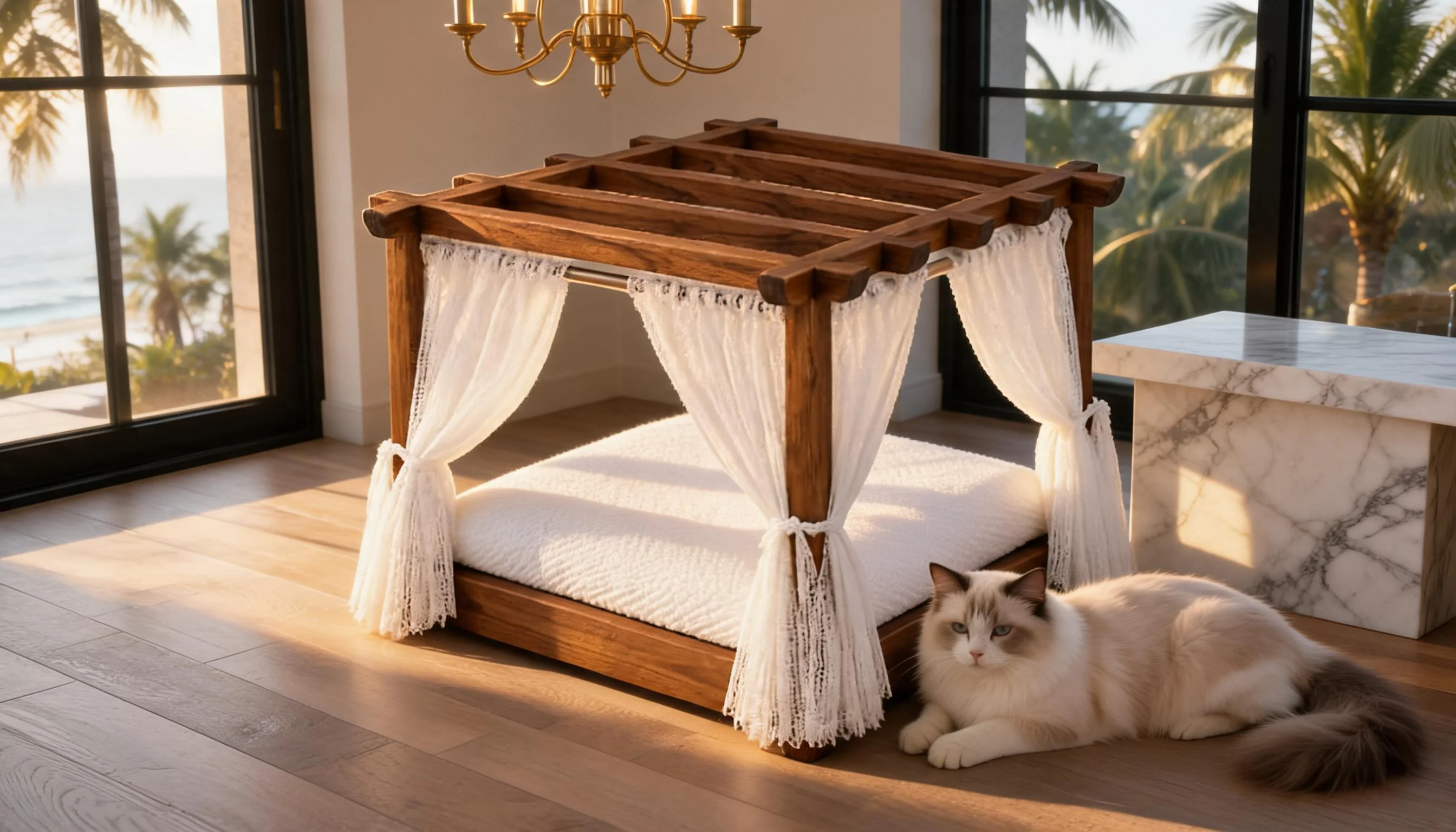 Resort-Style Solid Wood Cat Bed · GuardLynx