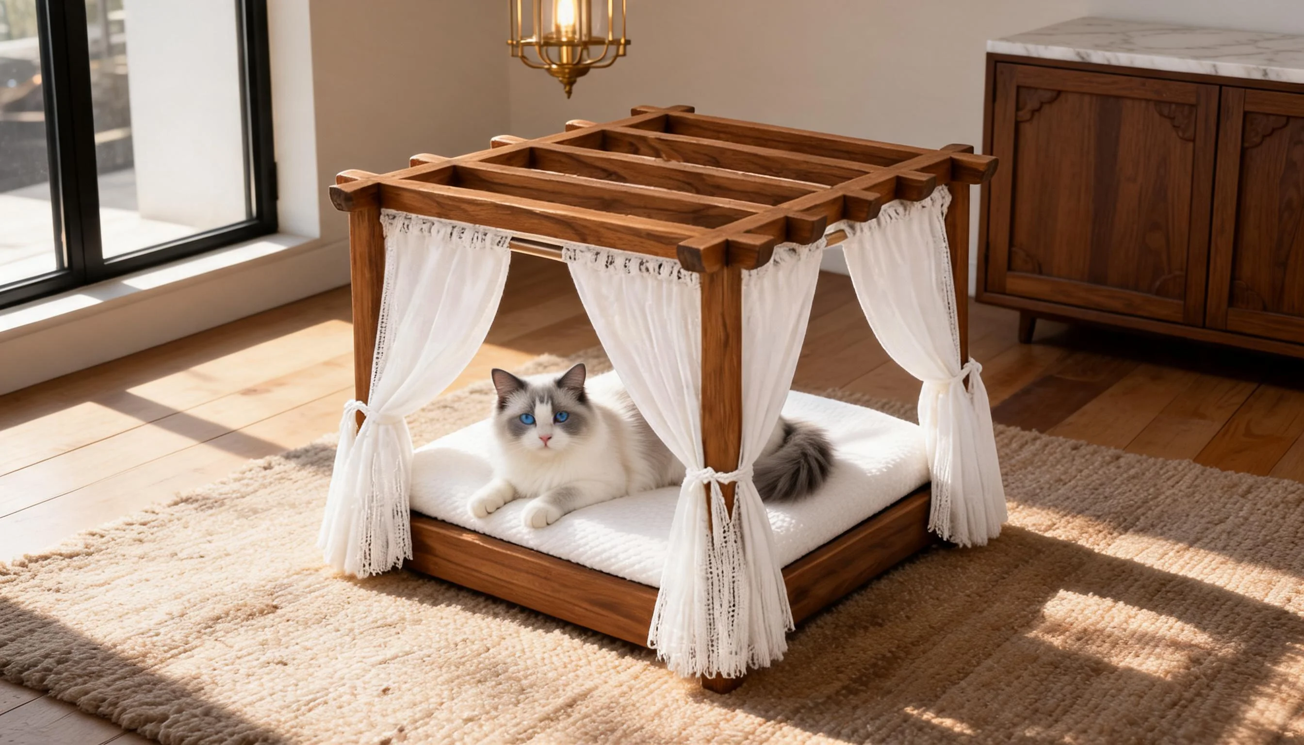 Resort-Style Solid Wood Cat Bed · Vintage Design · GuardLynx