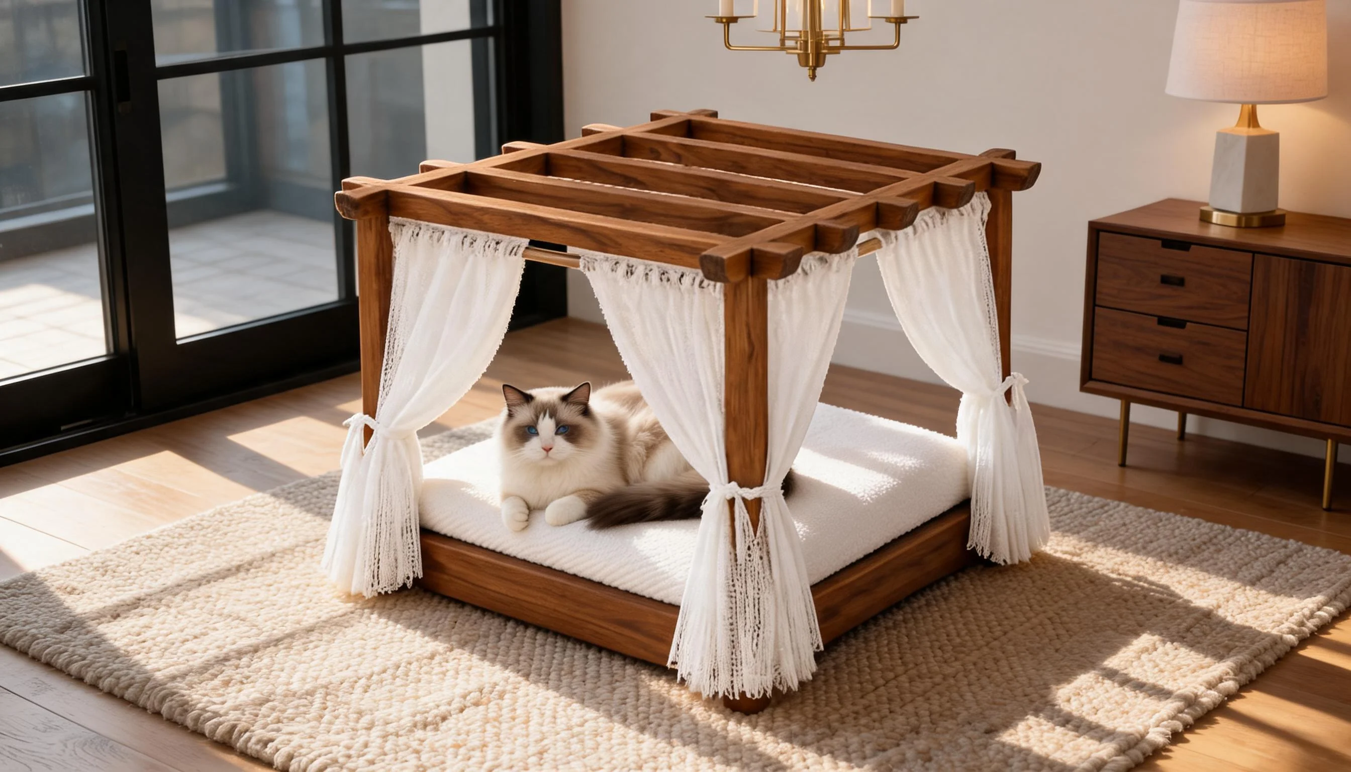 Resort-Style Solid Wood Cat Bed · Solid Wood Frame · GuardLynx