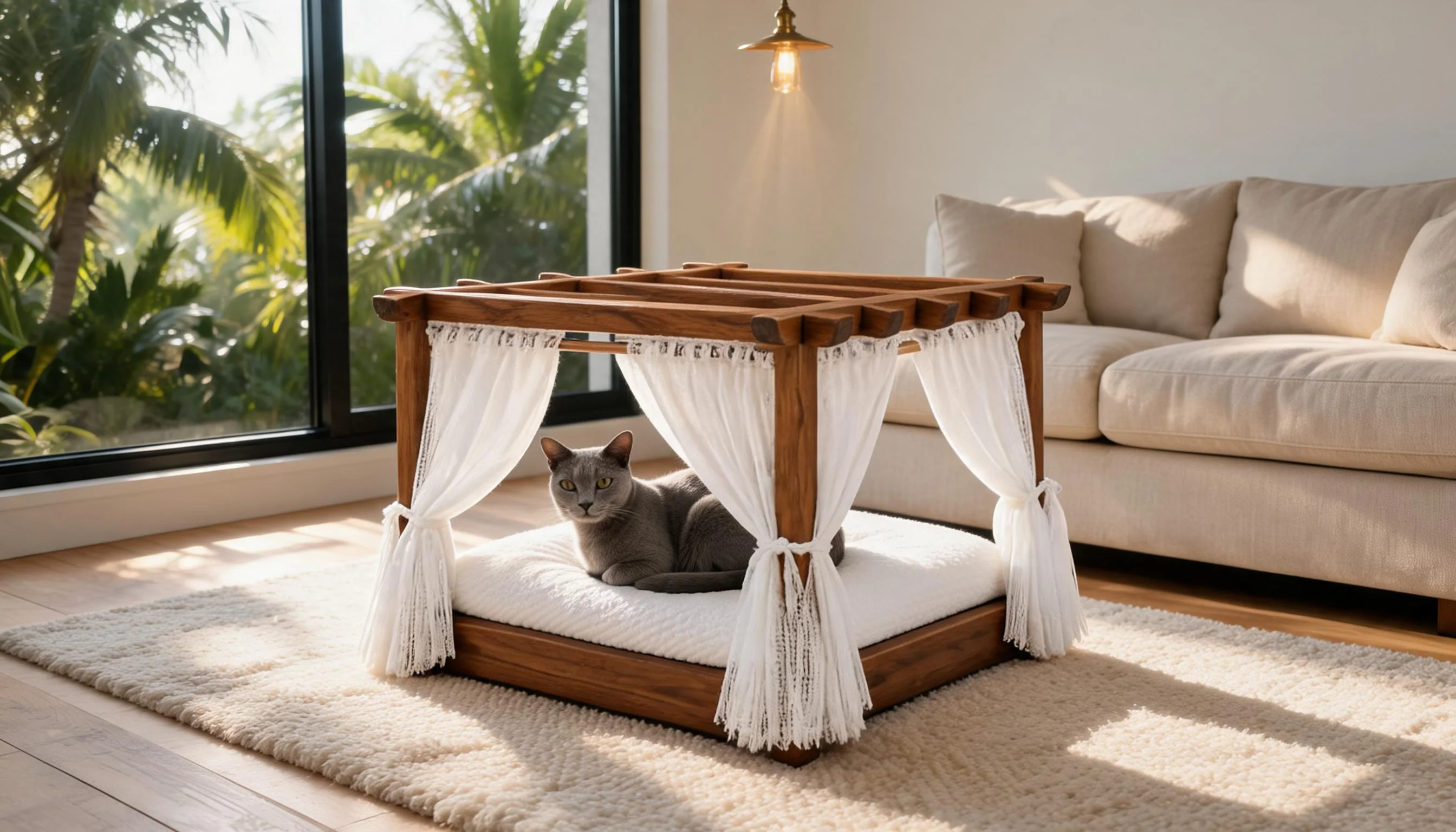 Resort-Style Solid Wood Cat Bed · Pet-Friendly Size · GuardLynx