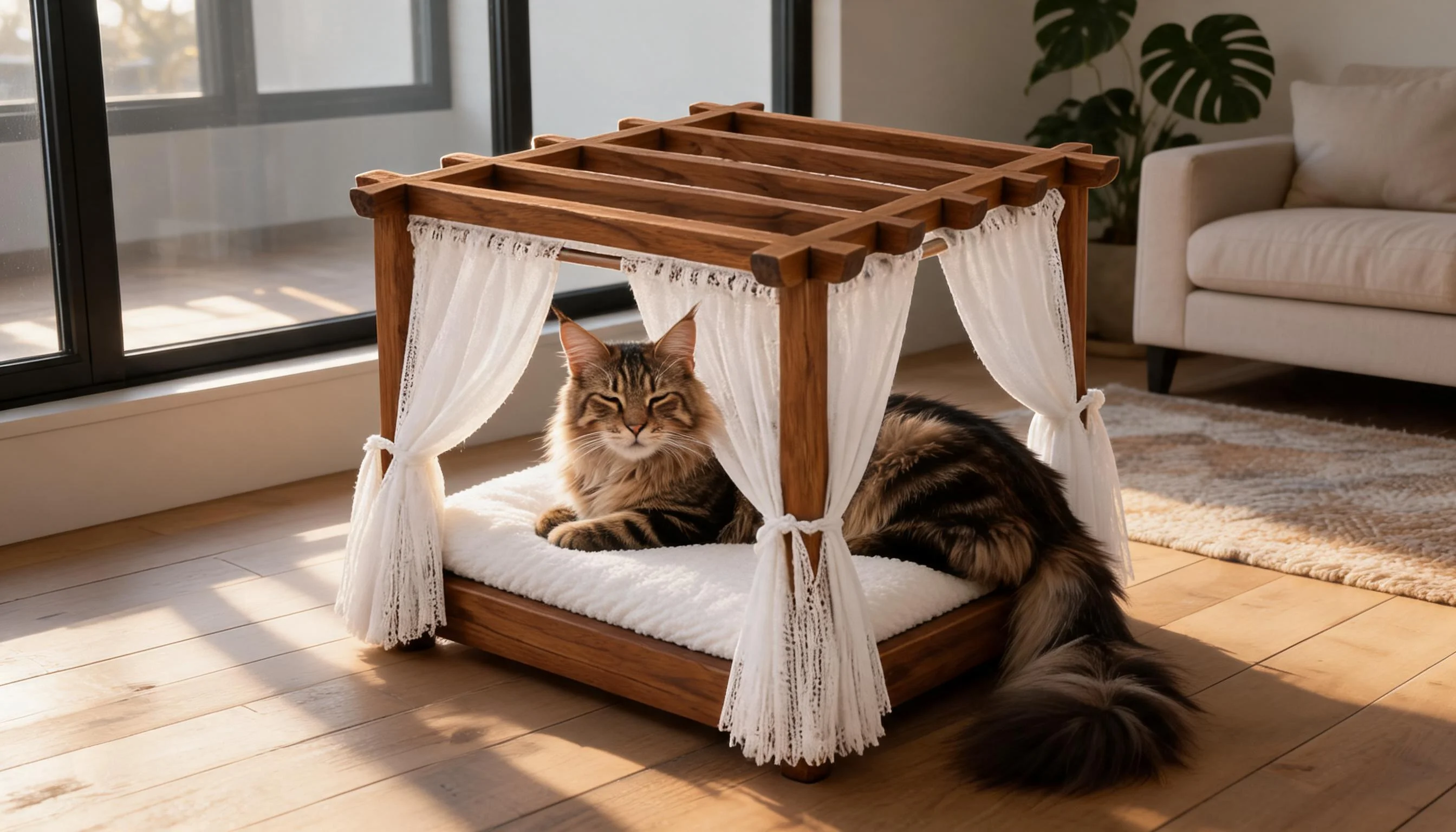 Resort-Style Solid Wood Cat Bed · Deep Walnut · GuardLynx