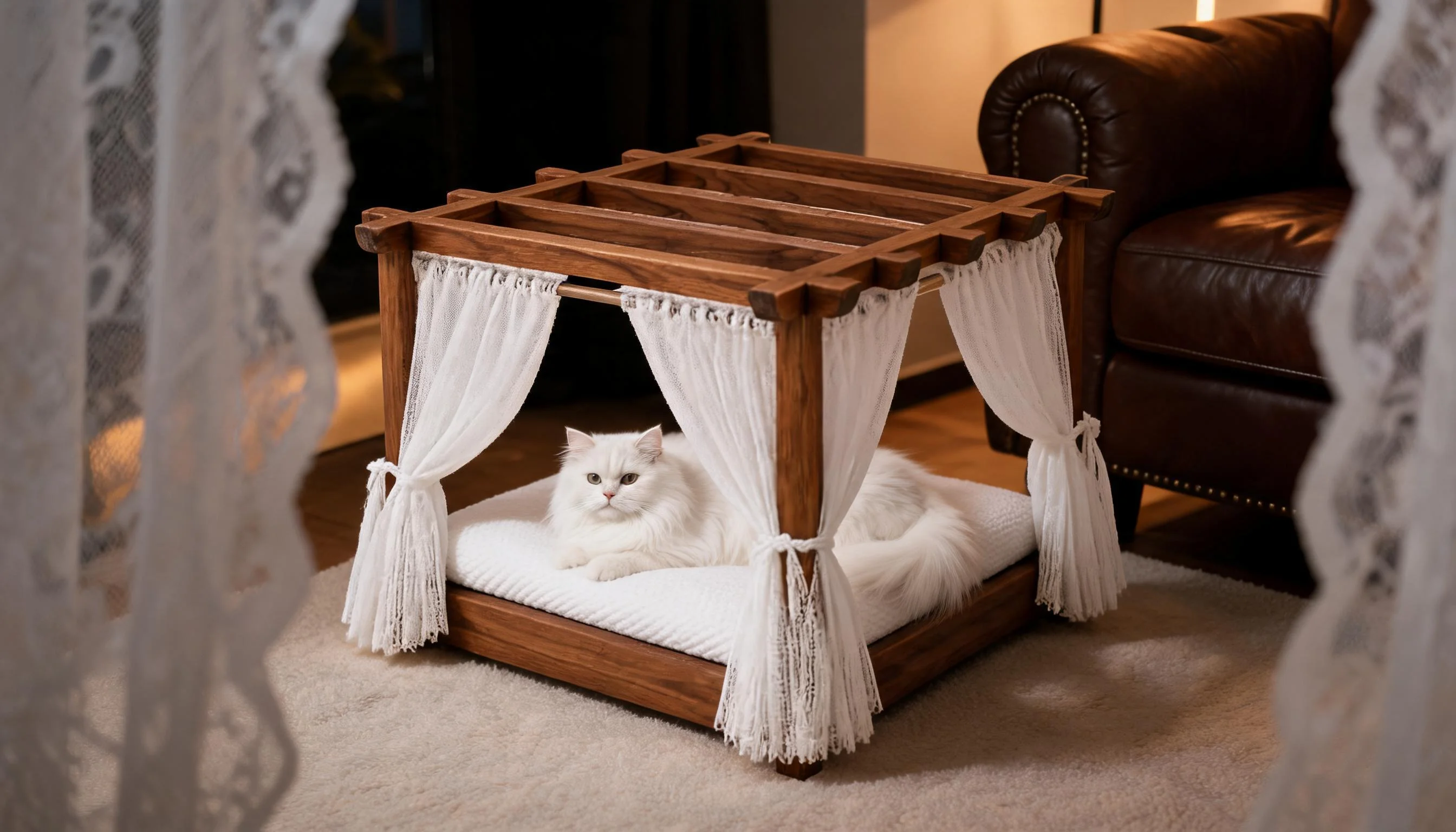 Resort-Style Solid Wood Cat Bed · Cozy Evening · GuardLynx