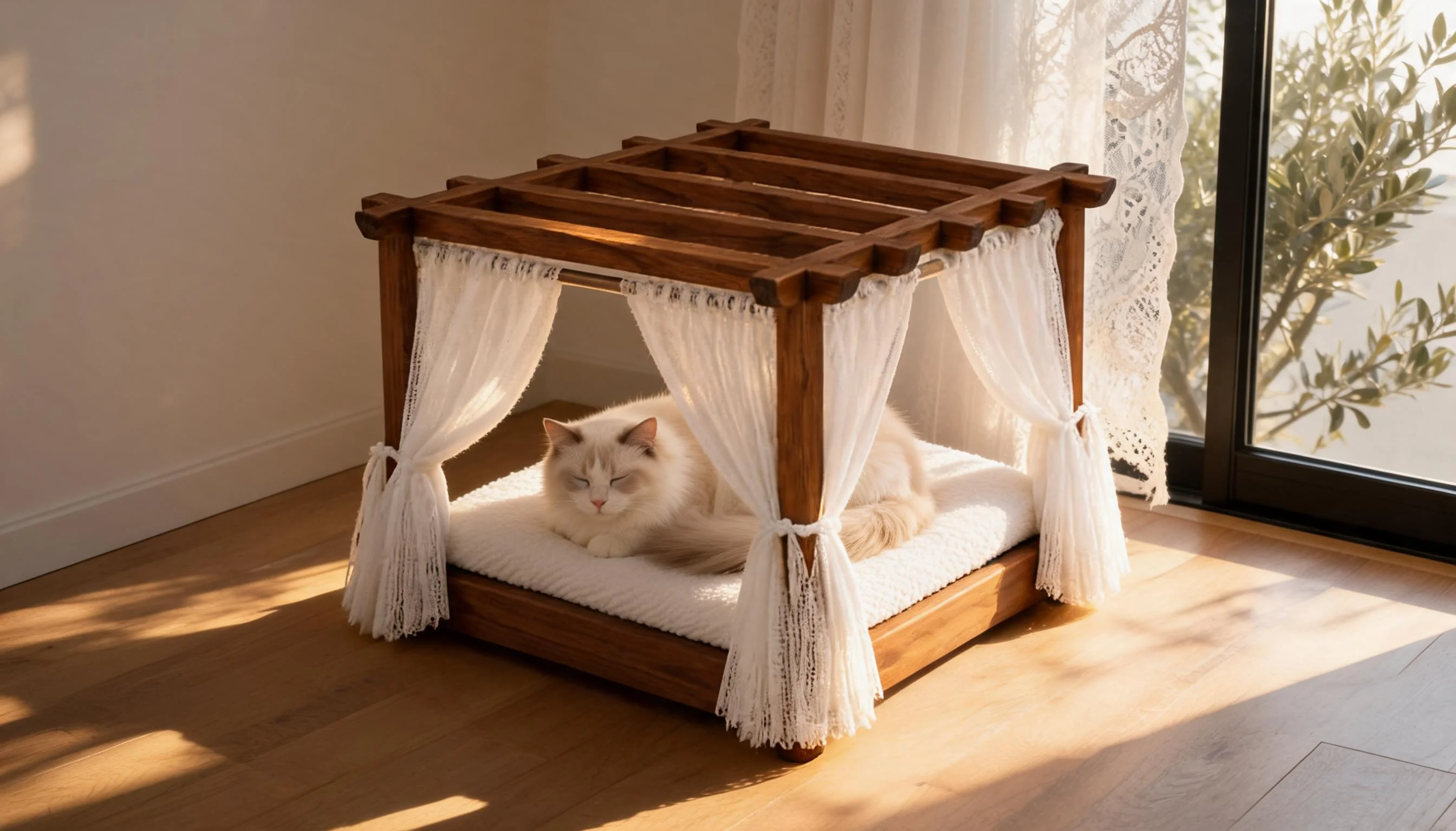 Resort-Style Solid Wood Cat Bed · Sunny Afternoon · GuardLynx