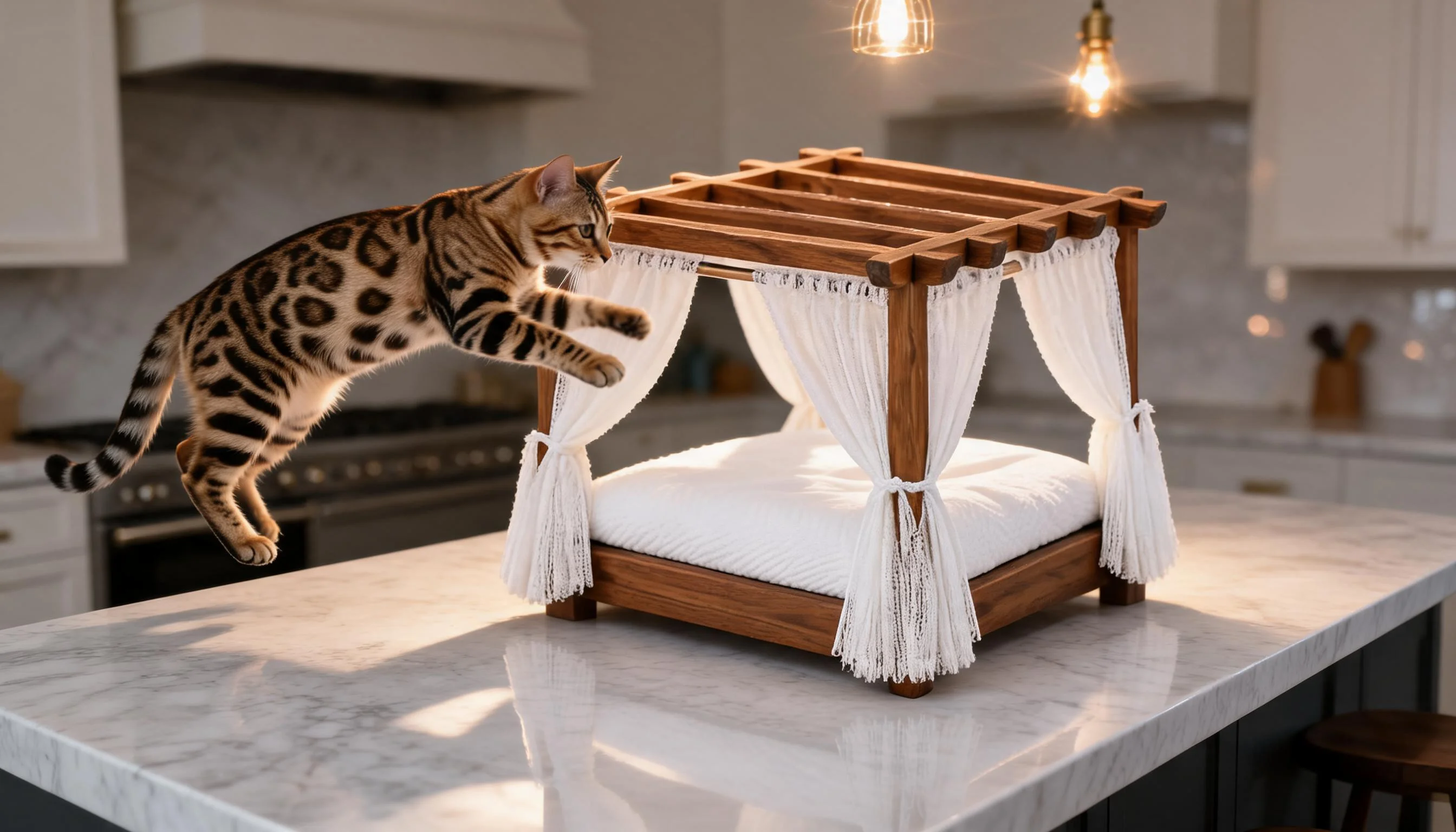 Resort-Style Solid Wood Cat Bed · Morning Light · GuardLynx