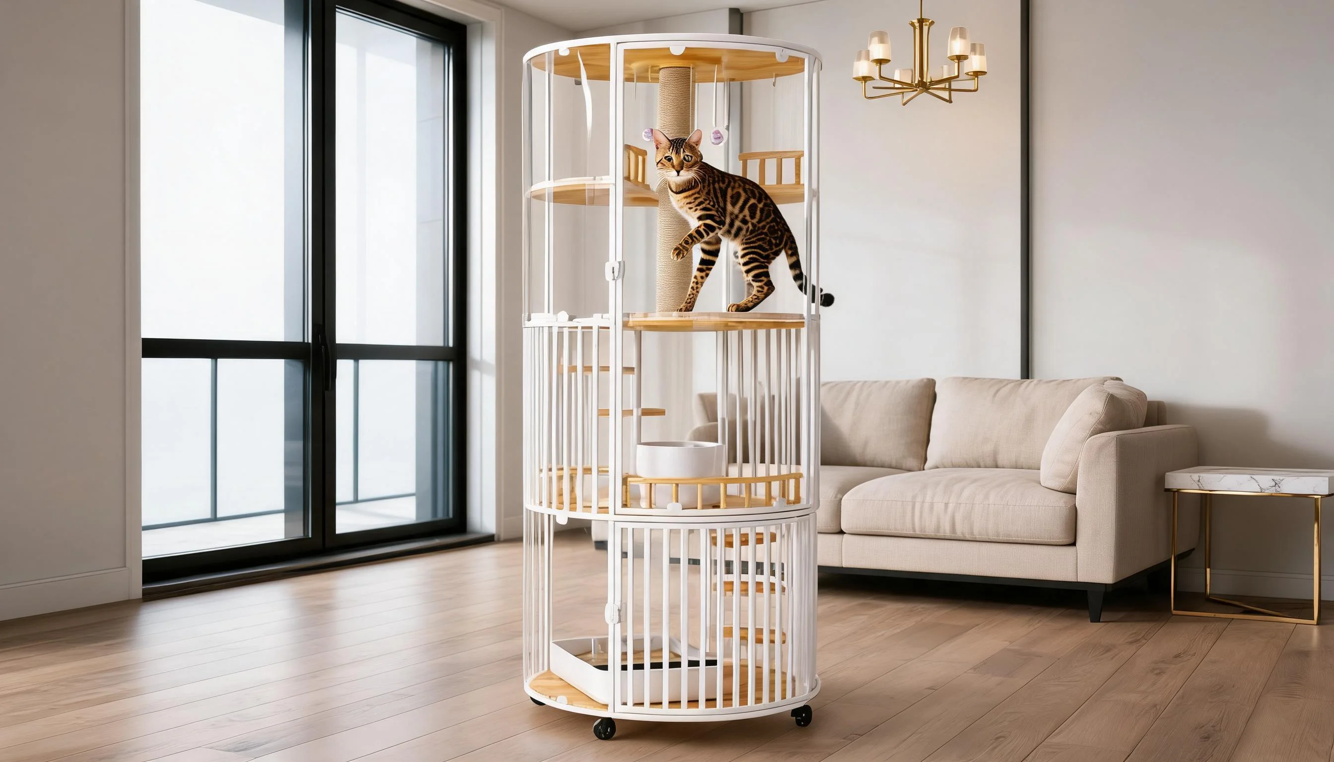 360° Panoramic Deluxe Cat Cage · Multi-Level Design · GuardLynx