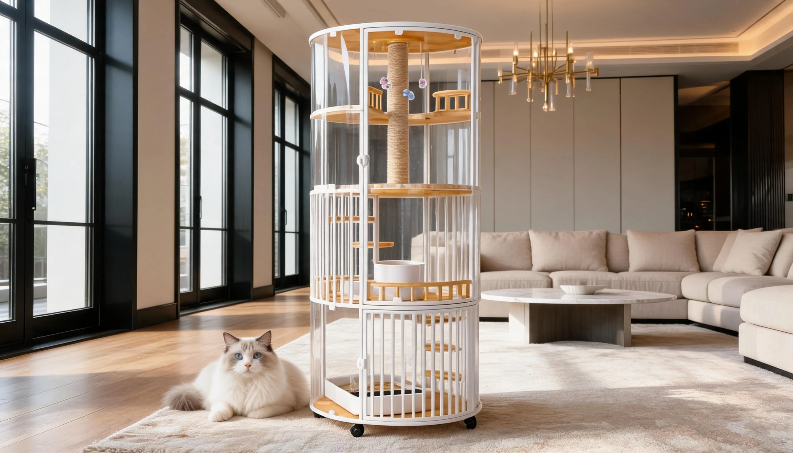 360° Panoramic Deluxe Cat Cage · Modern Minimalist Style · GuardLynx