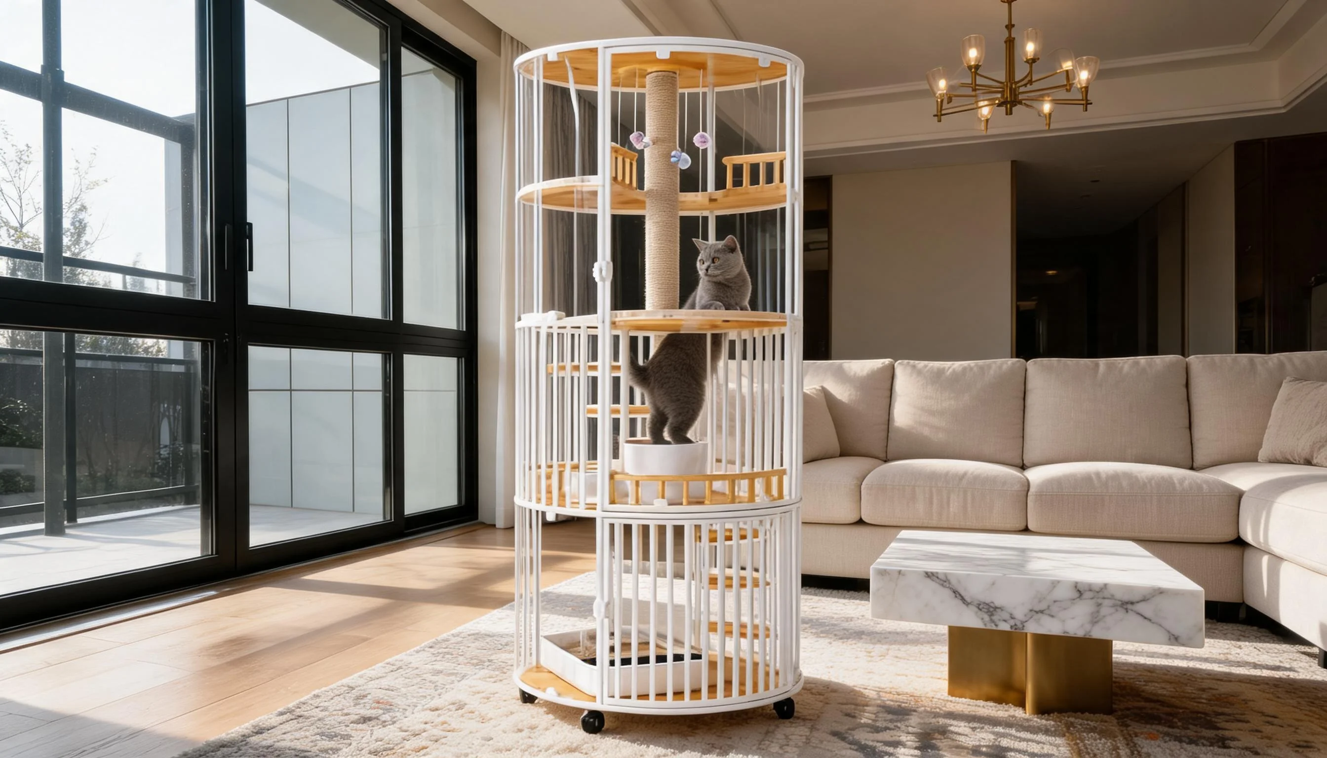 360° Panoramic Deluxe Cat Cage · Sisal Scratching Post · GuardLynx