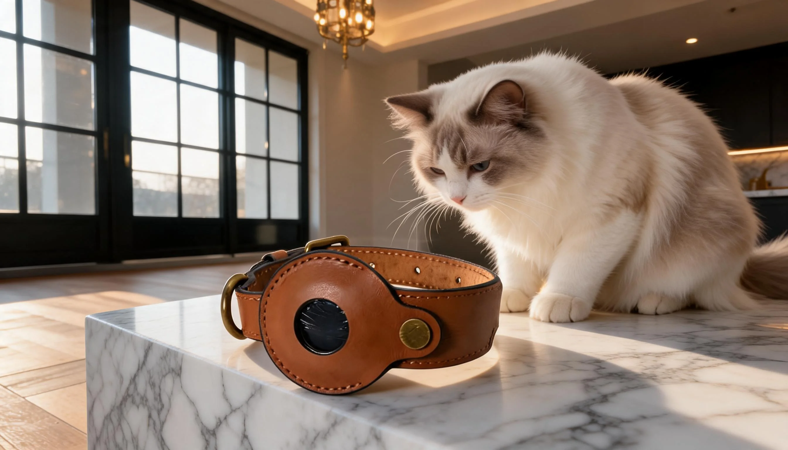 Premium Genuine Leather Air Tag Collar · GuardLynx