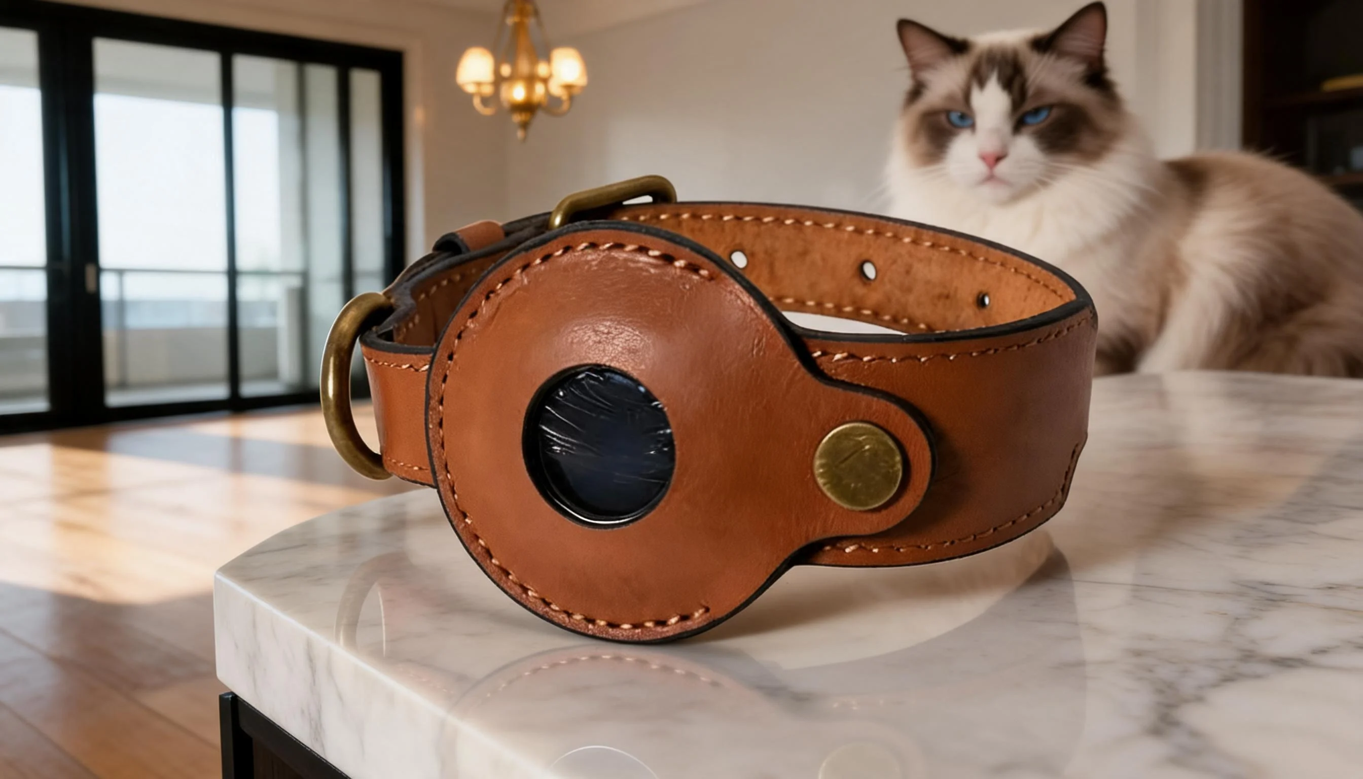 Premium Genuine Leather Air Tag Collar · Detail image 1 · GuardLynx