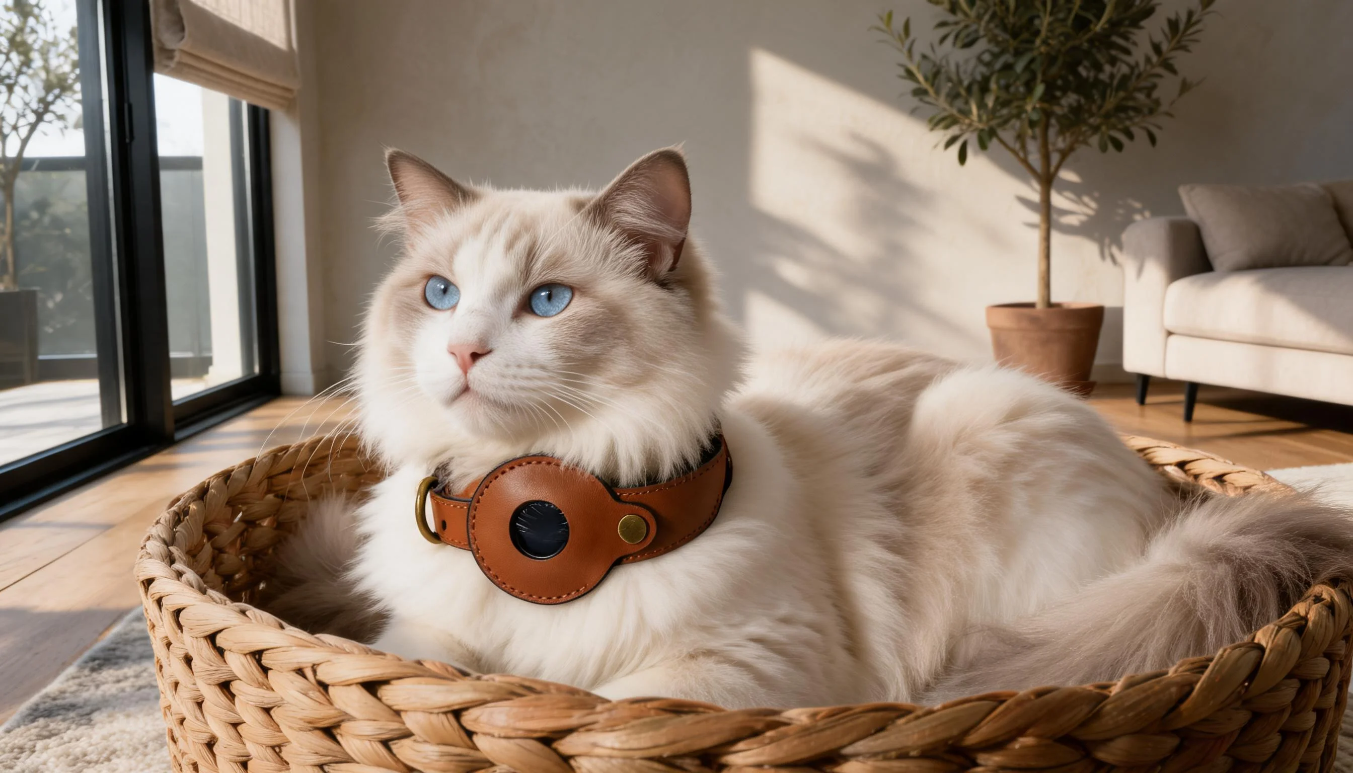 Premium Genuine Leather Air Tag Collar · Rich Reddish Brown · GuardLynx