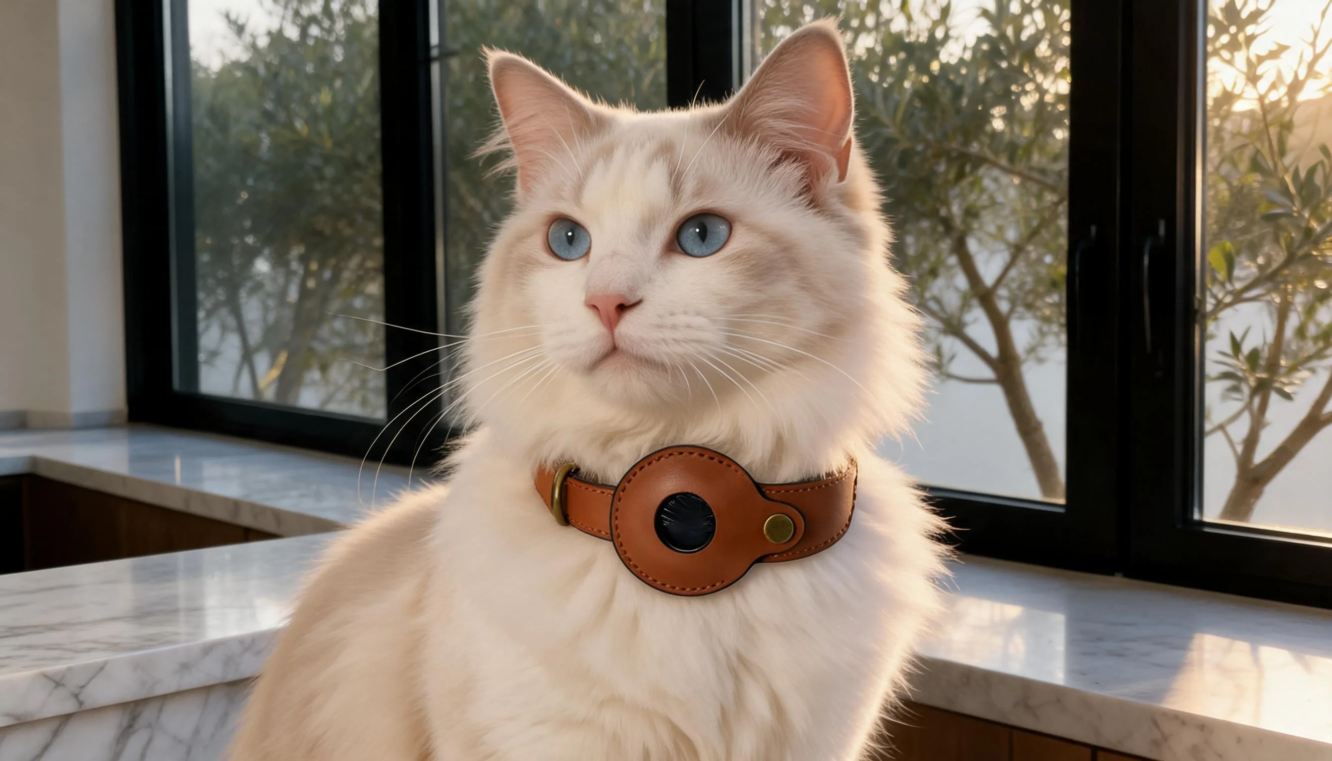 Premium Genuine Leather Air Tag Collar · Morning Sunshine Ragdoll · GuardLynx