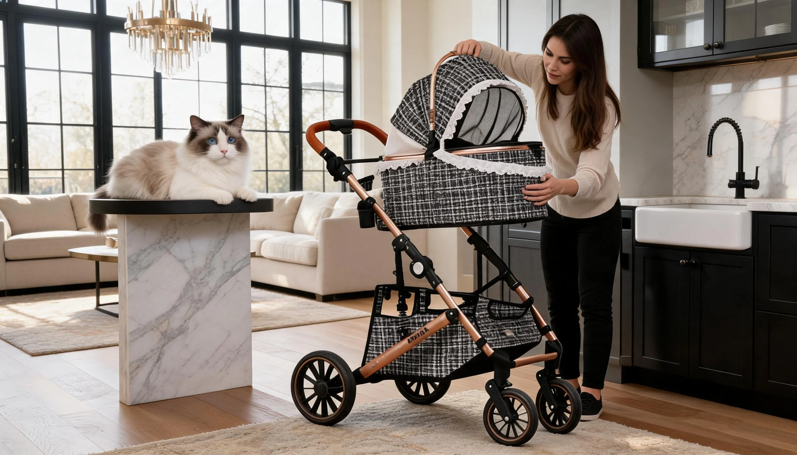 GuardLynx Aluminum Alloy Pet Stroller Rose Gold · Detachable Pet Basket · GuardLynx