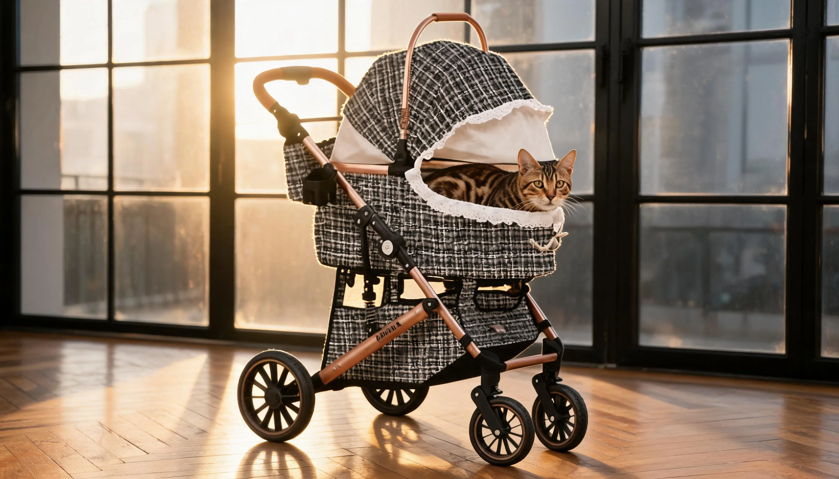 GuardLynx Aluminum Alloy Pet Stroller Rose Gold · Afternoon Living Room · GuardLynx