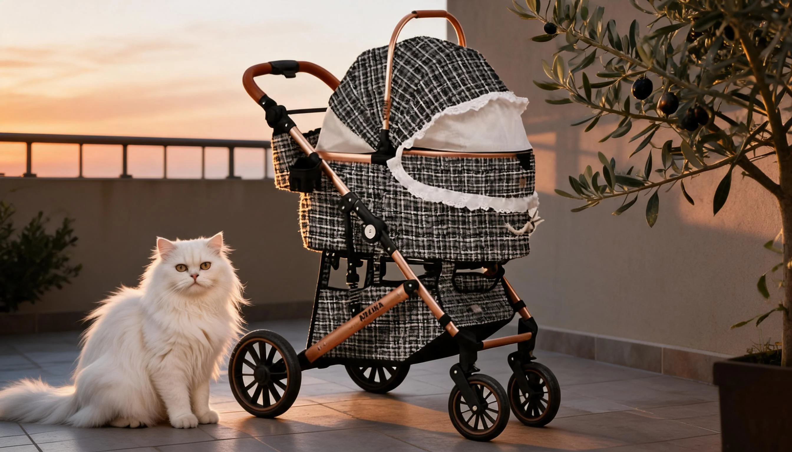 GuardLynx Aluminum Alloy Pet Stroller Rose Gold · Dusk Balcony · GuardLynx