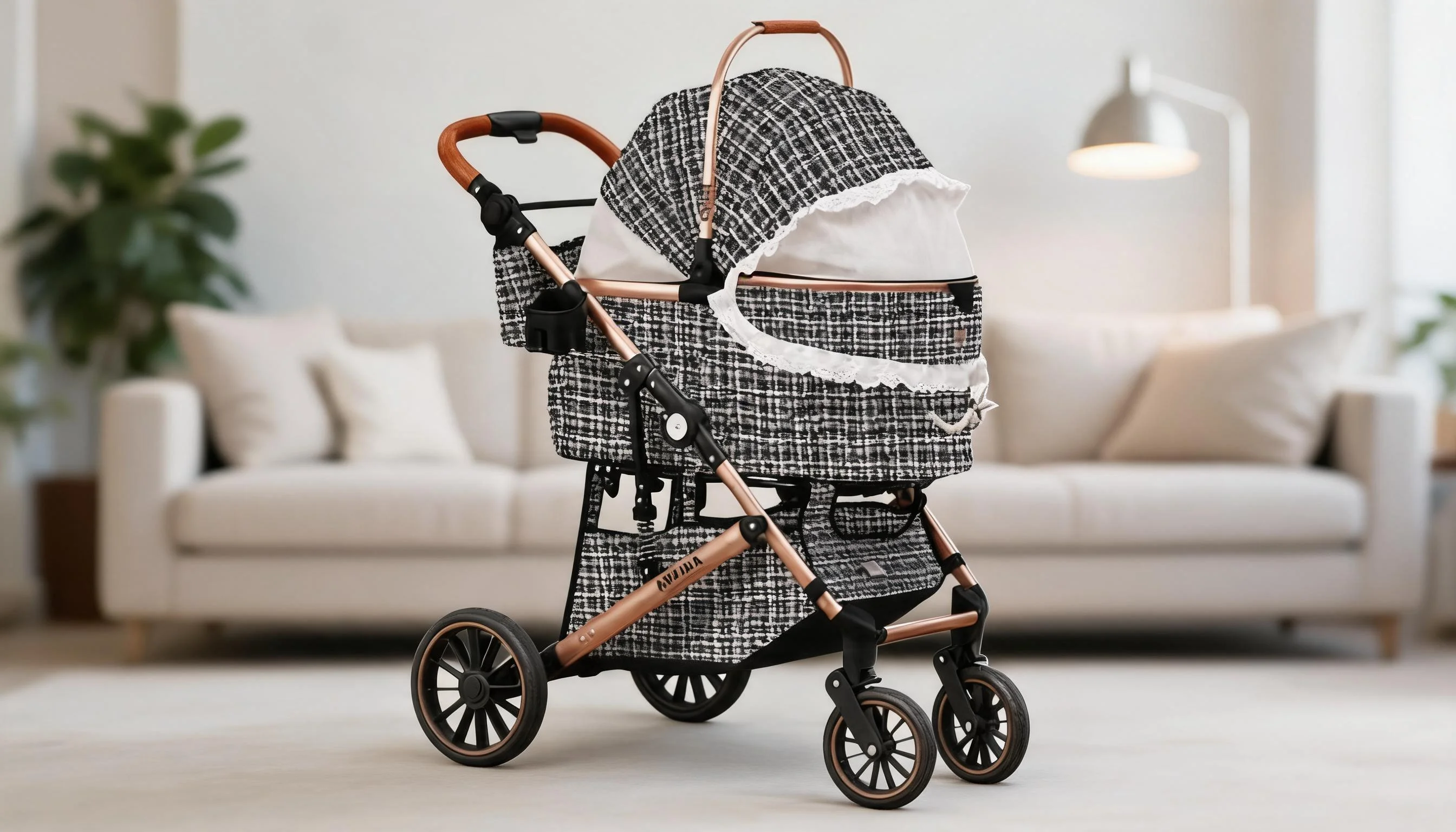 GuardLynx Aluminum Alloy Pet Stroller Rose Gold · Four-Wheel Shock Absorption · GuardLynx