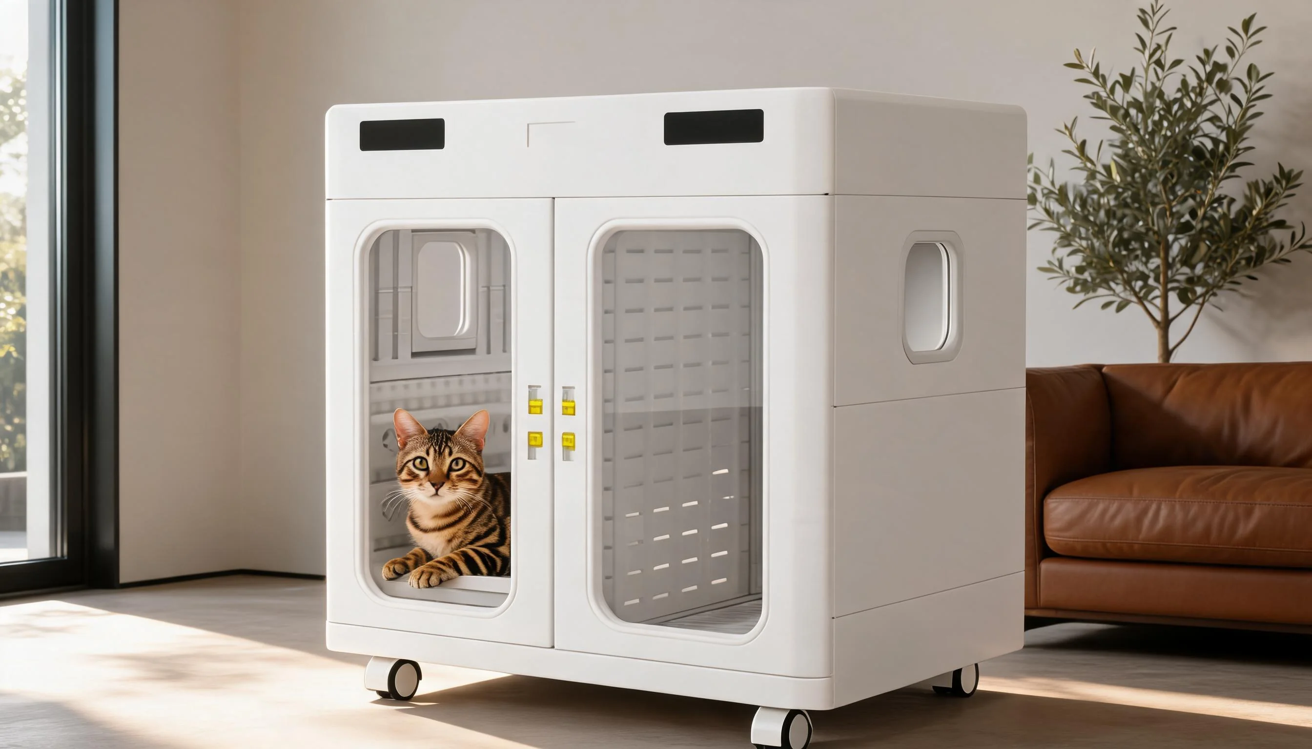 Dual-Door Large Capacity Smart Pet Dryer · Afternoon Sun and Bengal Cat · GuardLynx