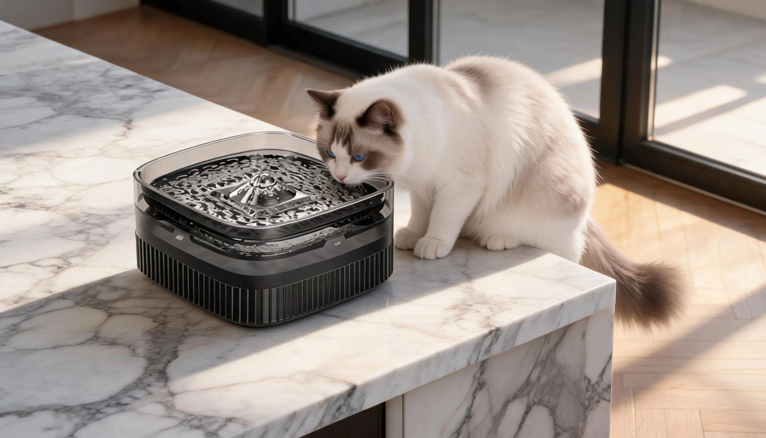 GuardLynx Smart Pet Fountain · Morning Kitchen Glow · GuardLynx