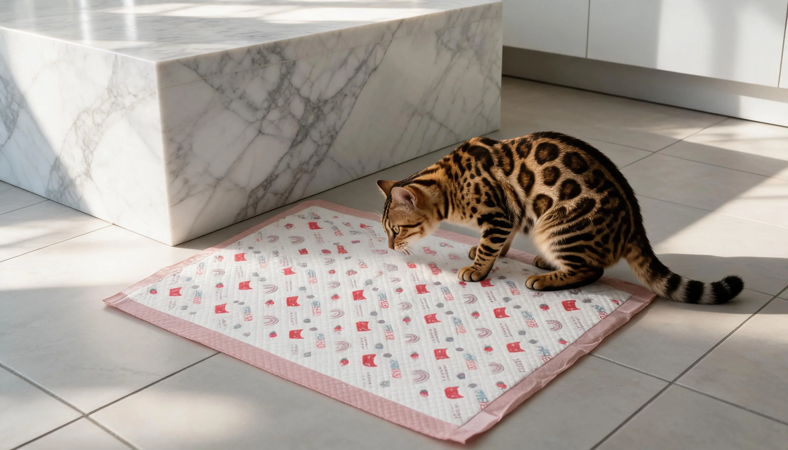 Thick Adhesive Pet Pads, 100 Count · Afternoon Kitchen Marble Island · GuardLynx