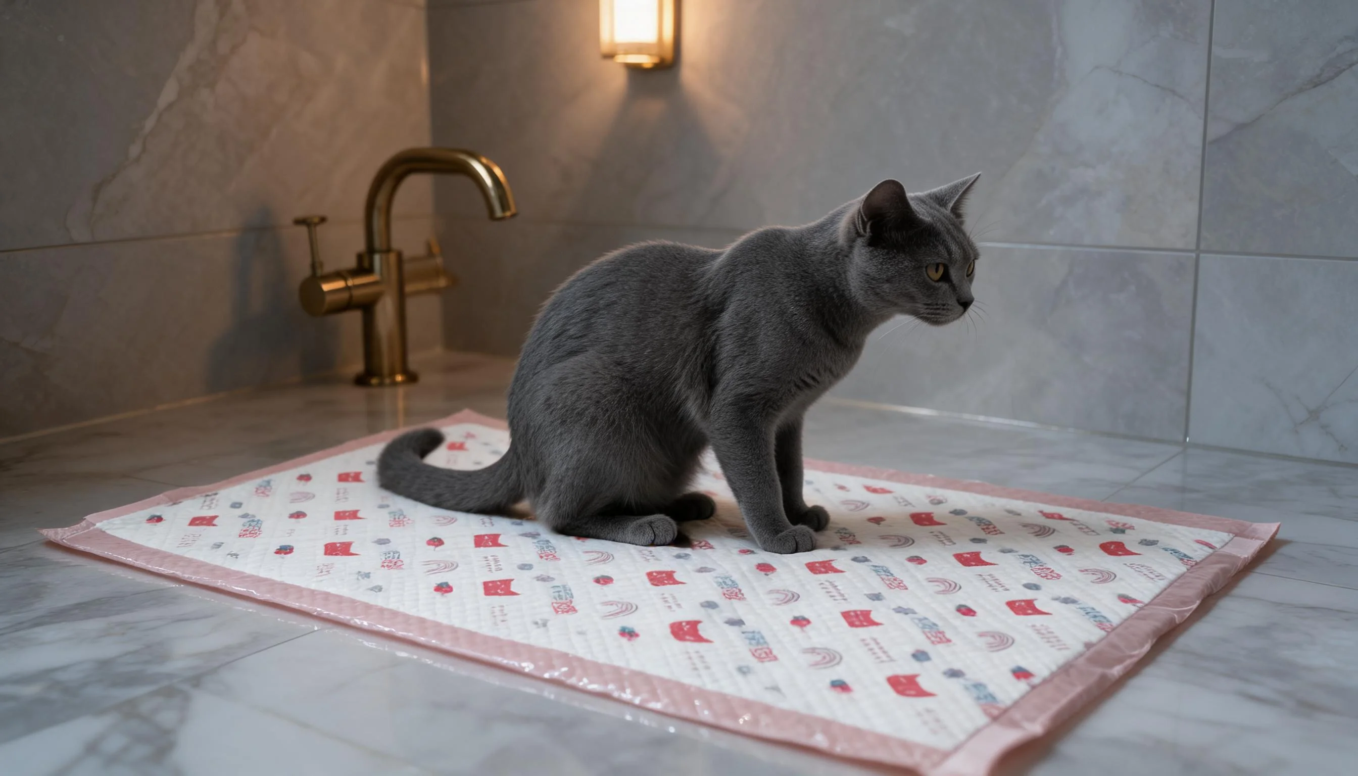Thick Adhesive Pet Pads, 100 Count · Night Bathroom Marble Corner · GuardLynx