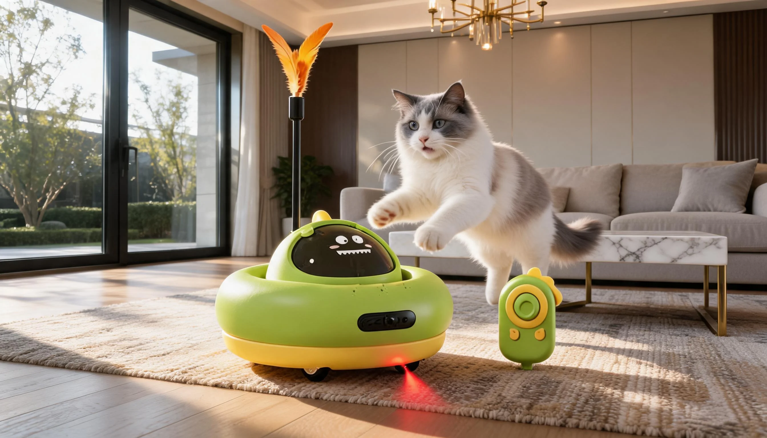 Remote Control Interactive Cat Toy · Laser & Feather · GuardLynx