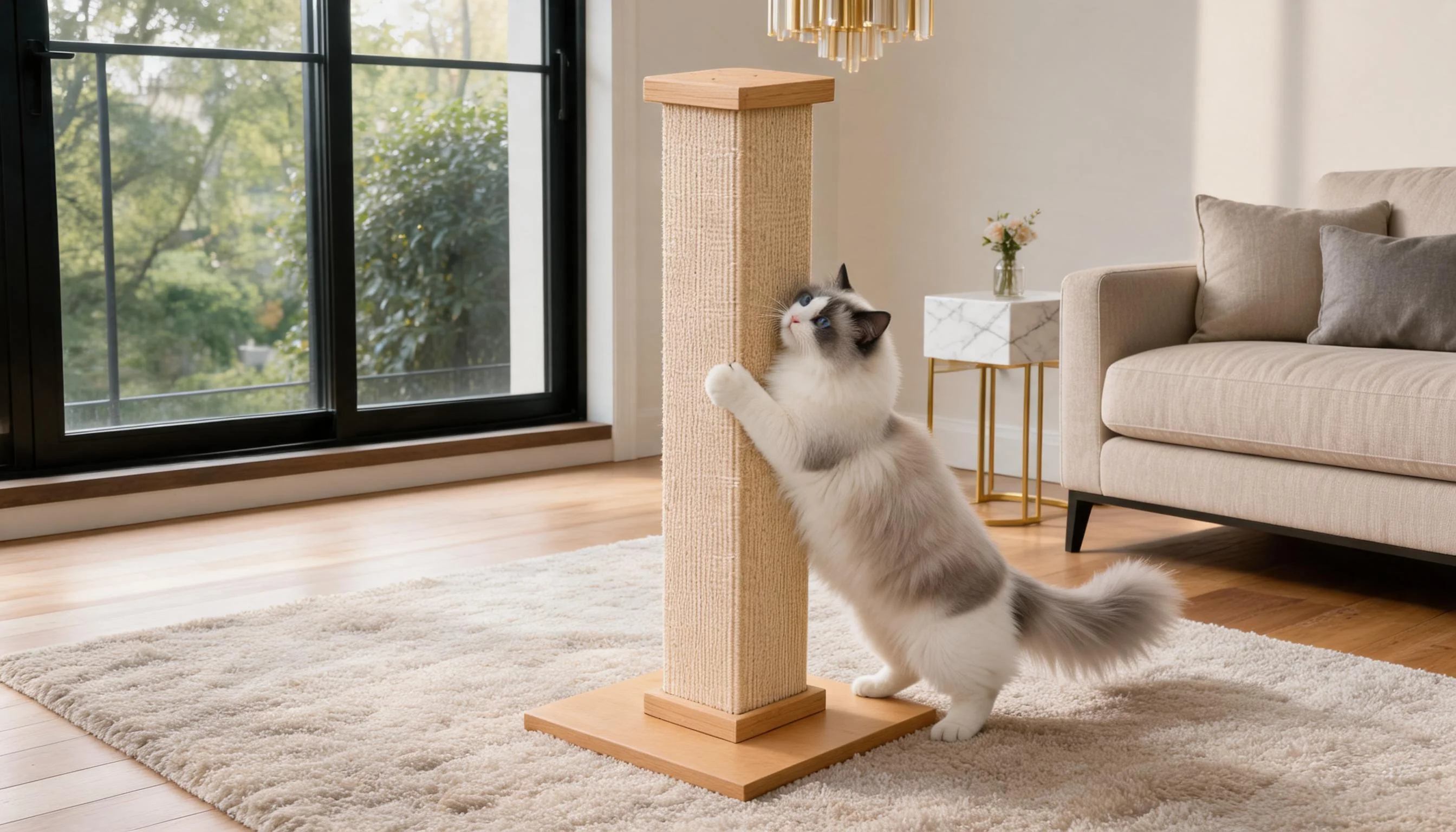 Premium Natural Sisal Woven Cat Scratching Post · Solid Wood Base · GuardLynx
