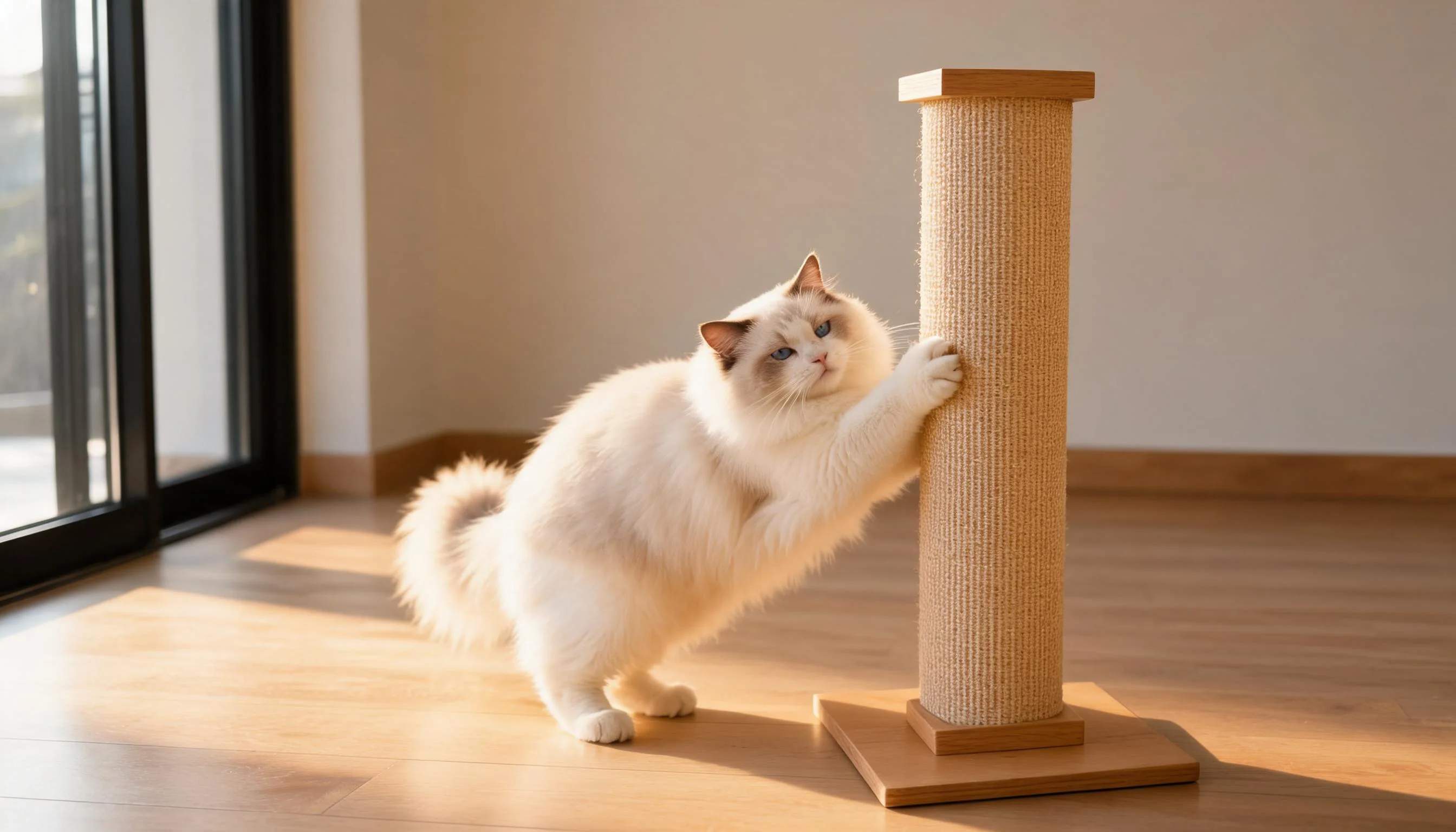 Premium Natural Sisal Woven Cat Scratching Post · Morning Light with Ragdoll · GuardLynx