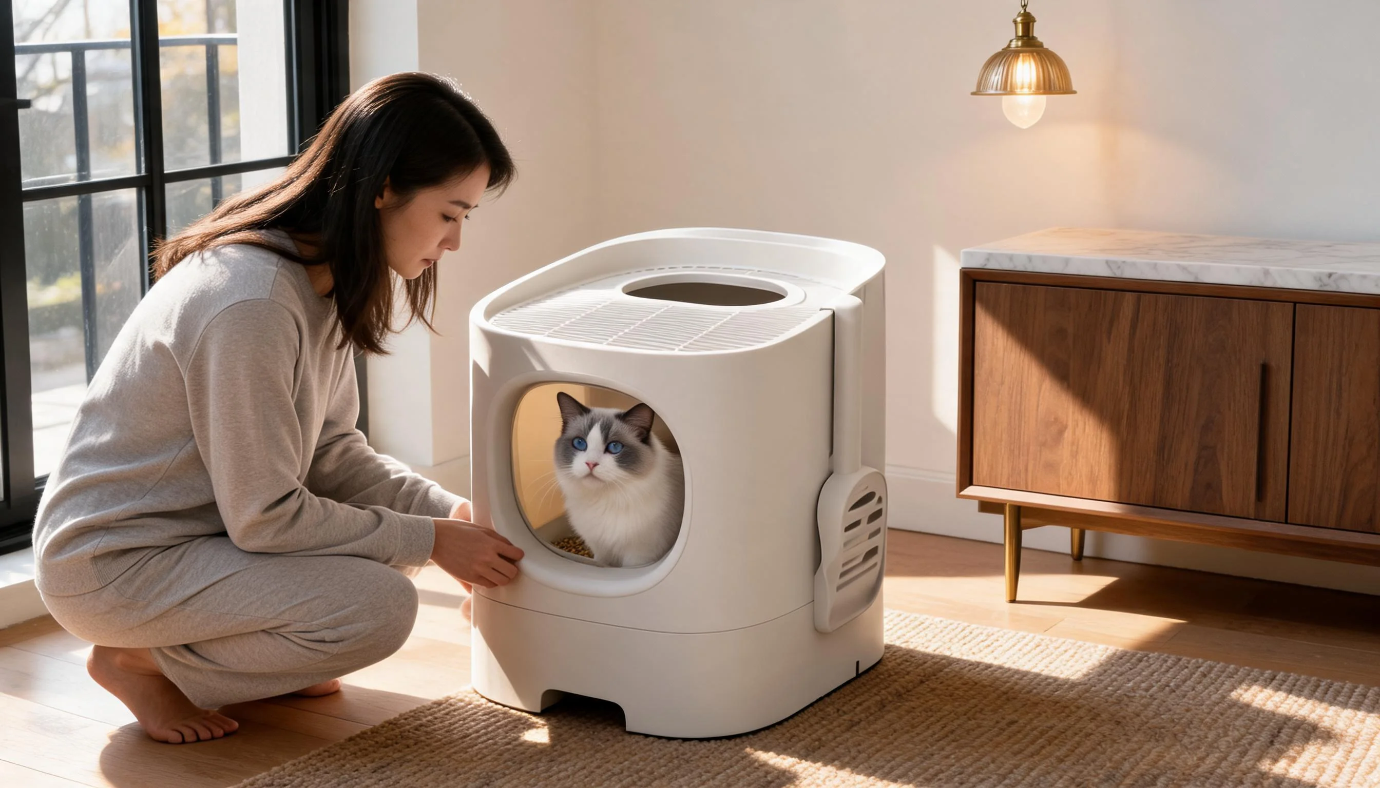 Drawer Enclosed Cat Litter Box · Transparent Window · GuardLynx